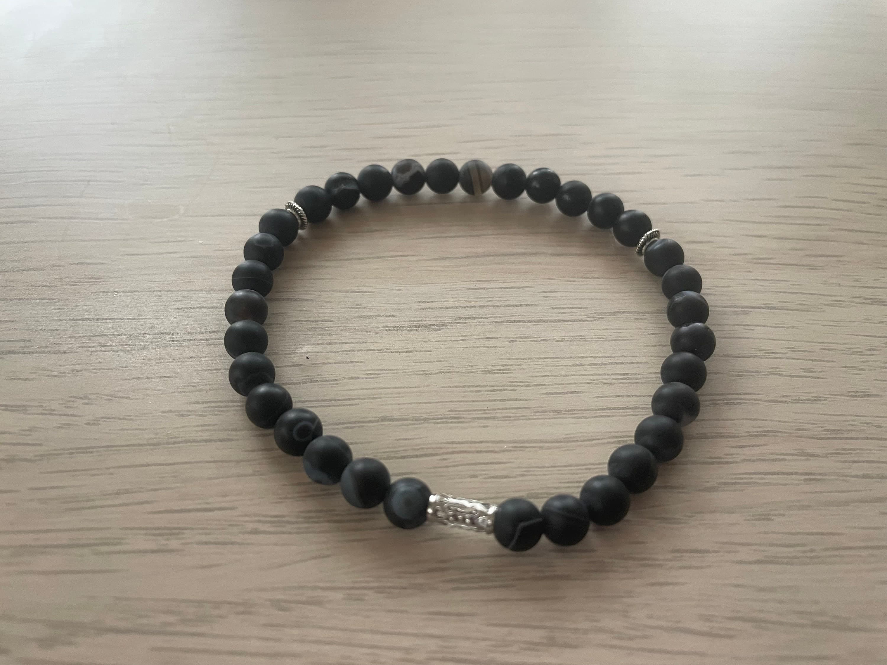 Matte Black Banded Agate Tasbih Bracelet (33 Beads) - image 3