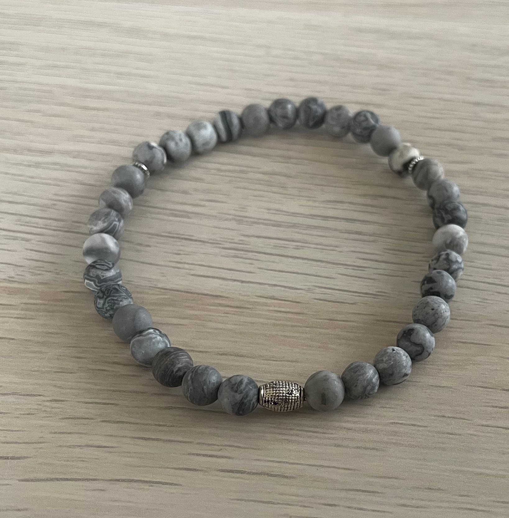 Matte Map Stone Picasso Jasper Tasbih Bracelet (33 Beads)