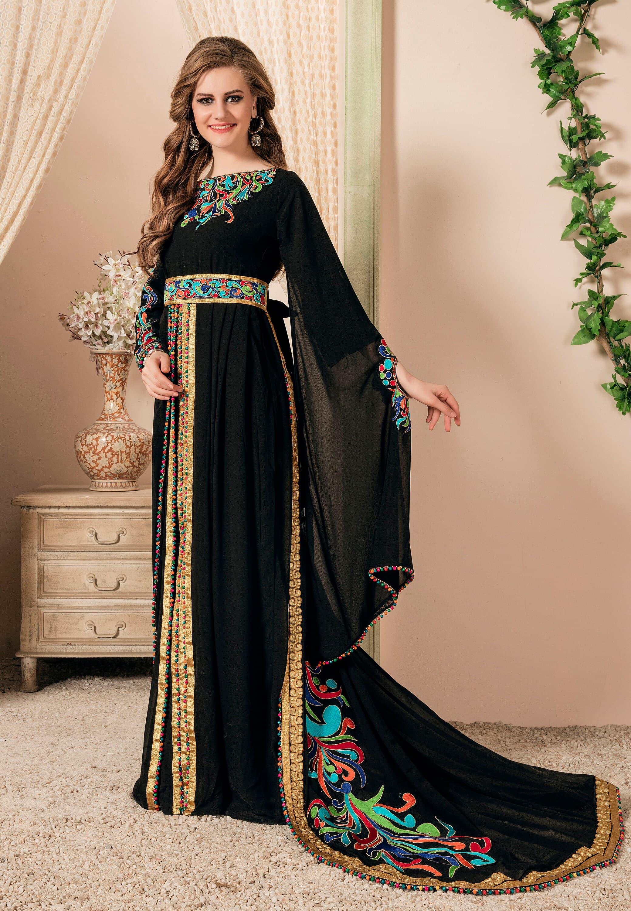 Black Moroccan Kaftan: Embroidered Dubai Takchita Wedding Dress - image 3