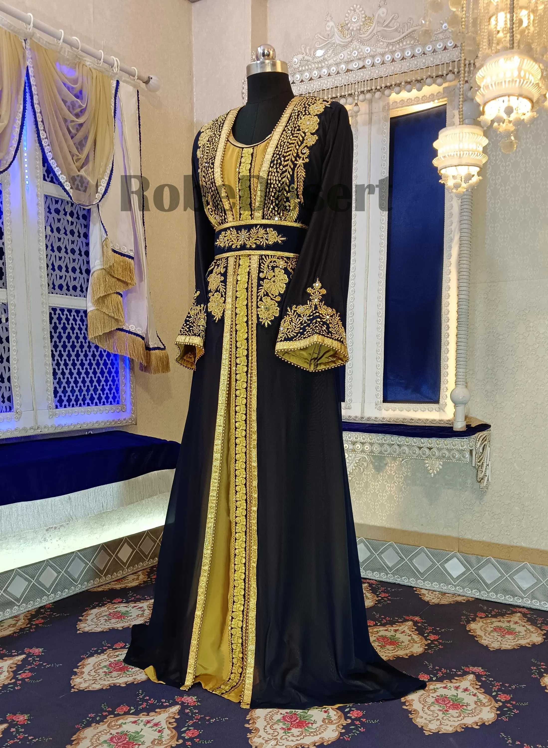 Dark Blue Embroidered Moroccan Takchita: Dubai Kaftan Dress - image 3