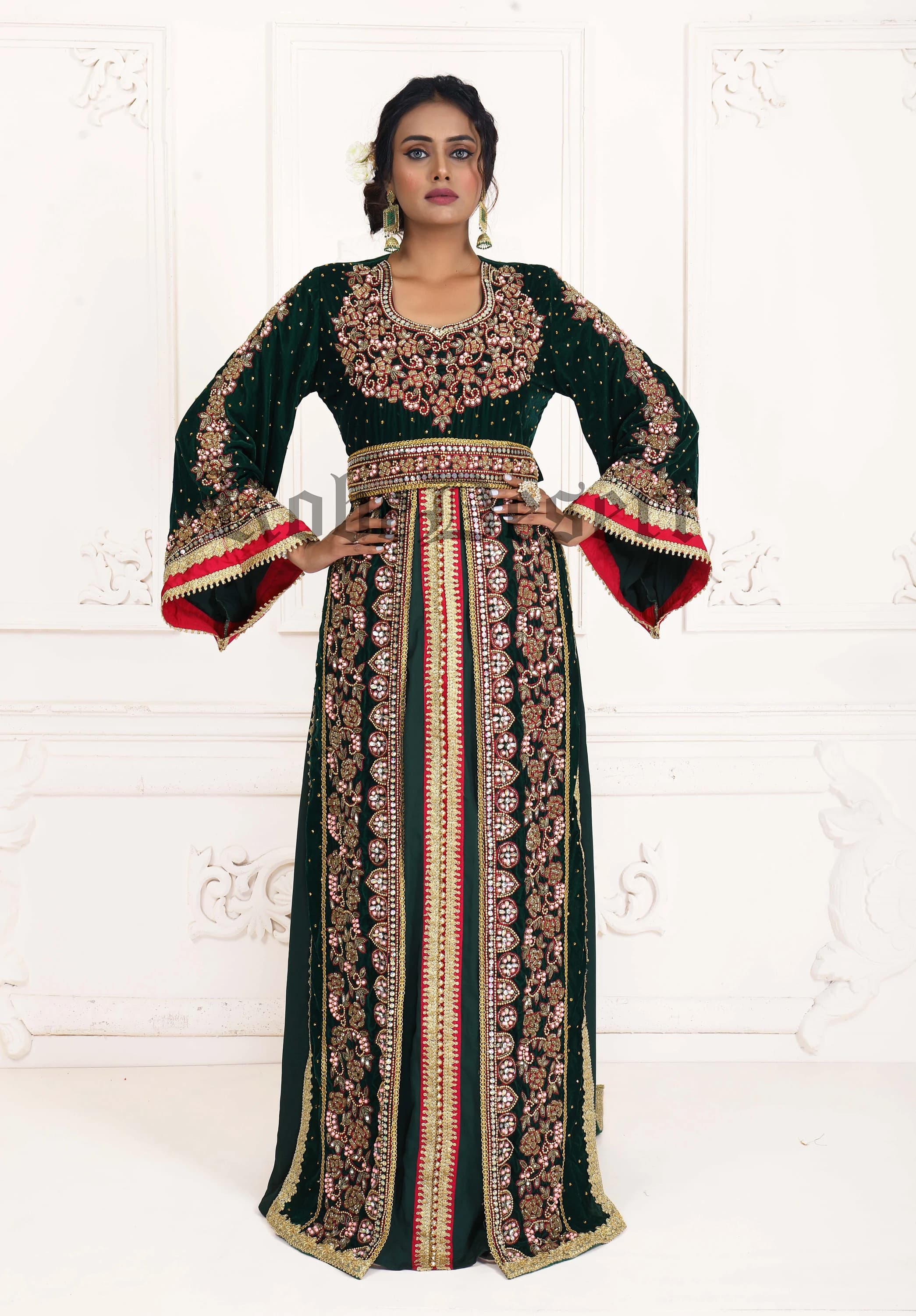 Dark Green Moroccan Wedding Kaftan: Elegant Islamic Dubai Dress - image 5