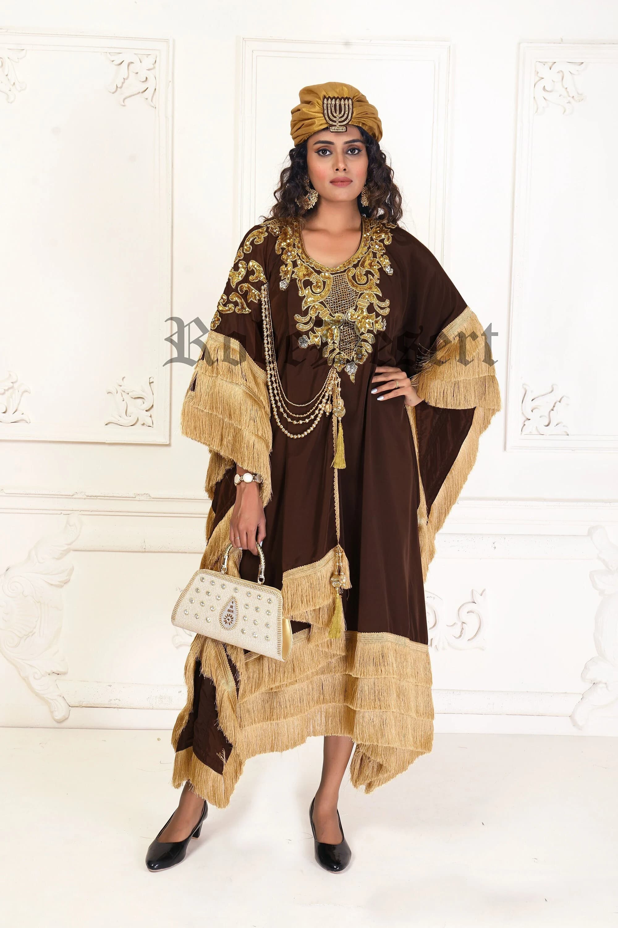 Embroidered Brown Kaftan Dress: Islamic Wedding Gown