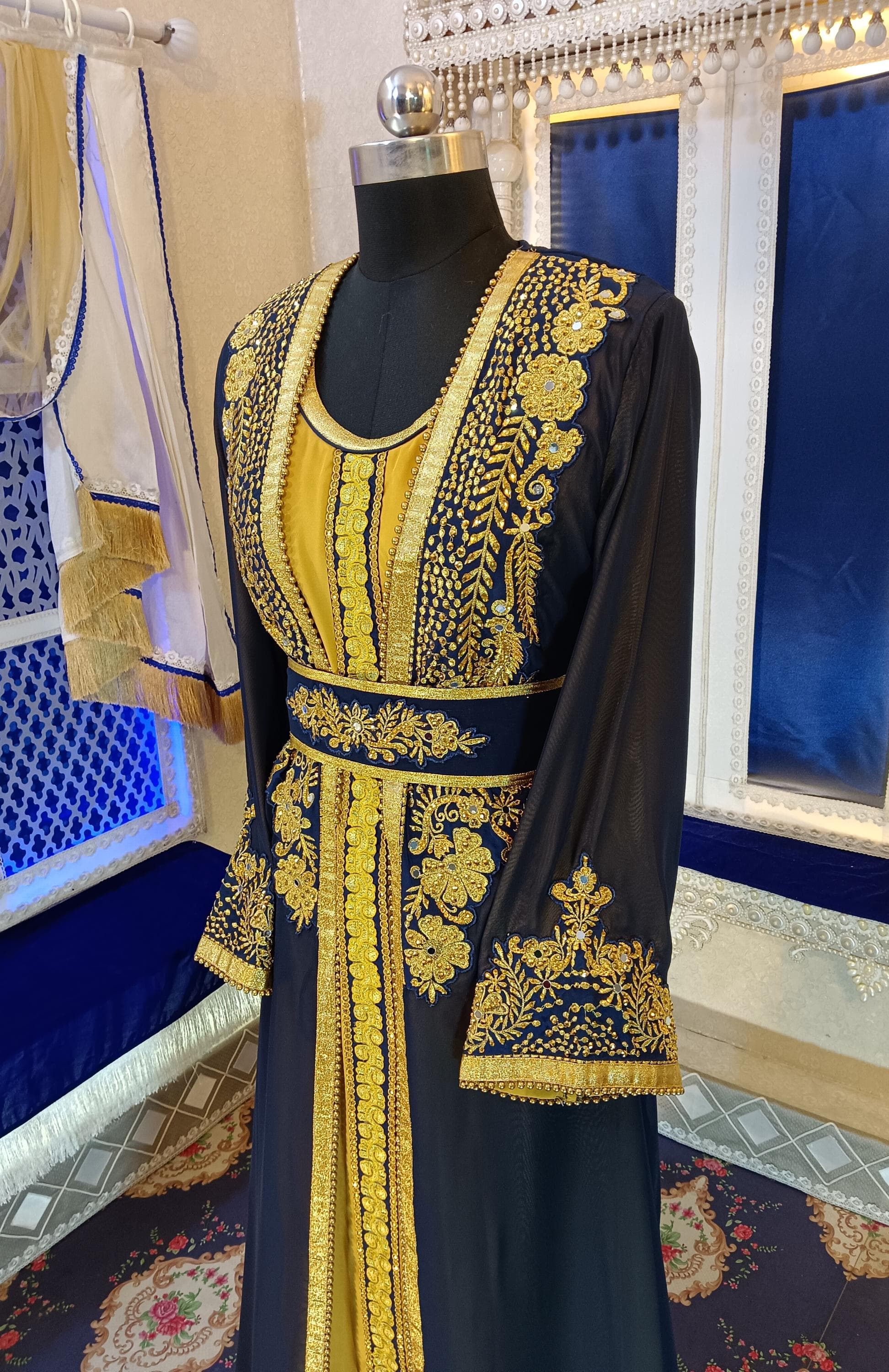 Dark Blue Embroidered Moroccan Takchita: Dubai Kaftan Dress - image 5