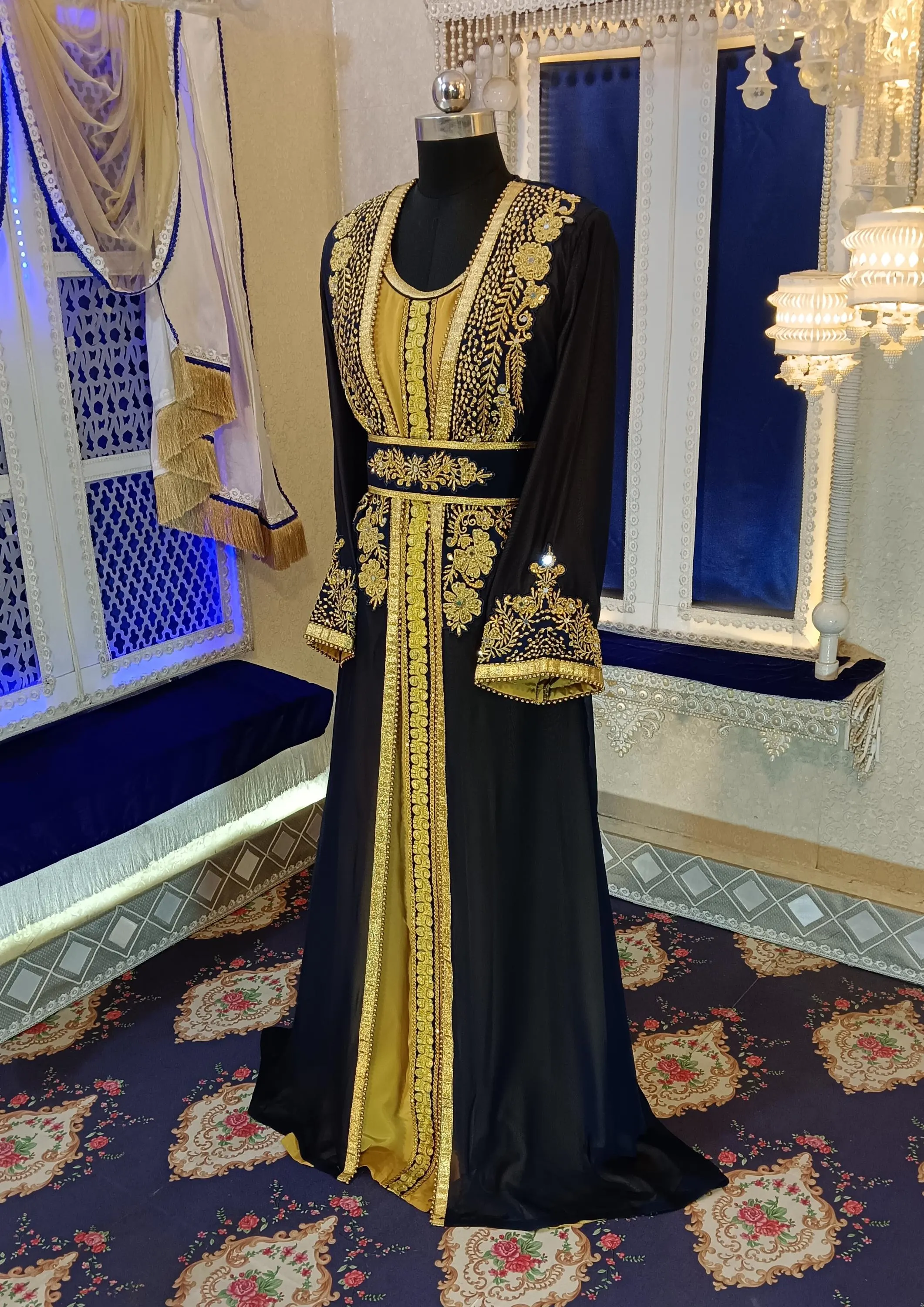 Dark Blue Embroidered Moroccan Takchita: Dubai Kaftan Dress - image 4