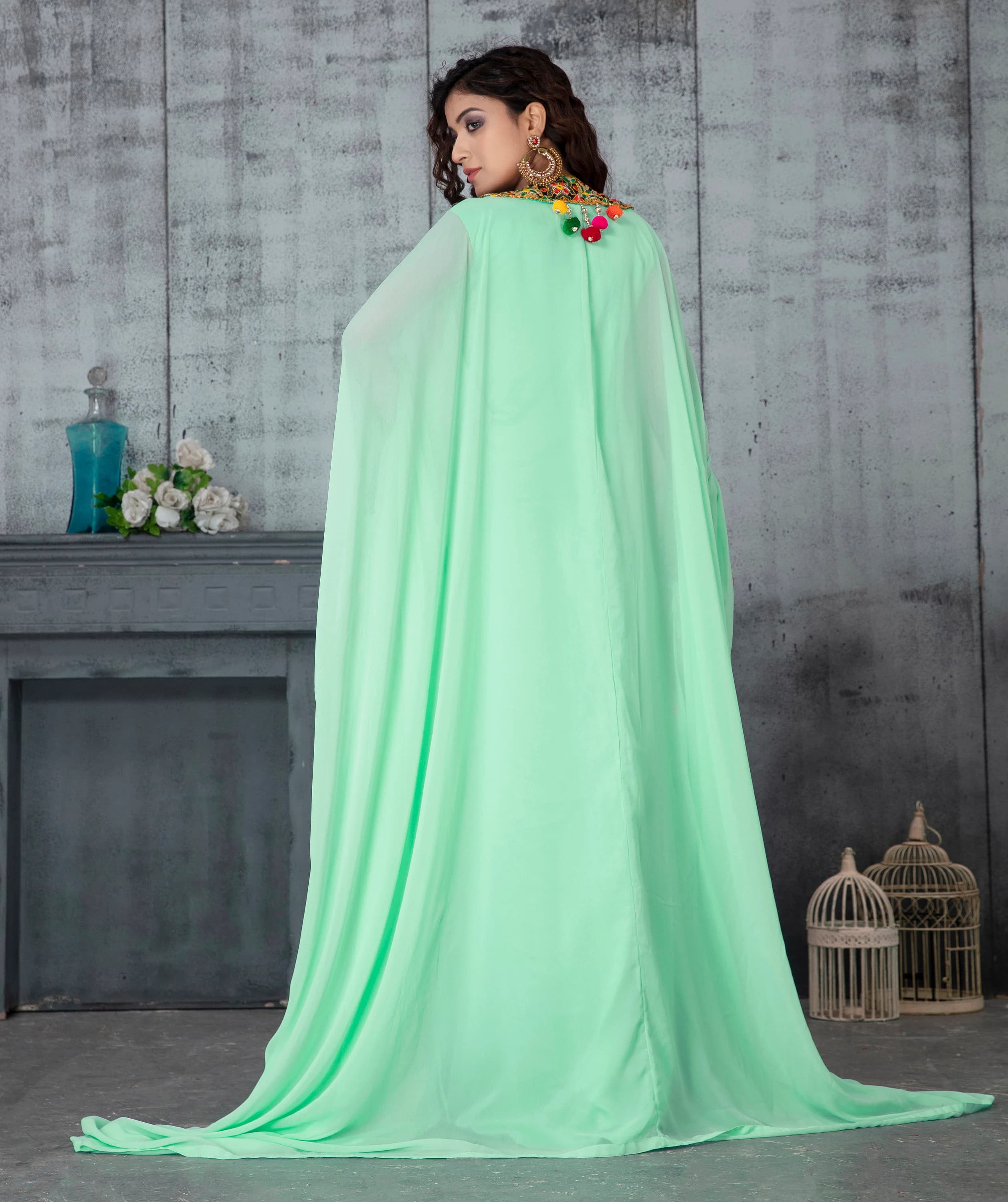 Mint Green Embroidered Kaftan: Arabic Party Takchita Dress - image 3