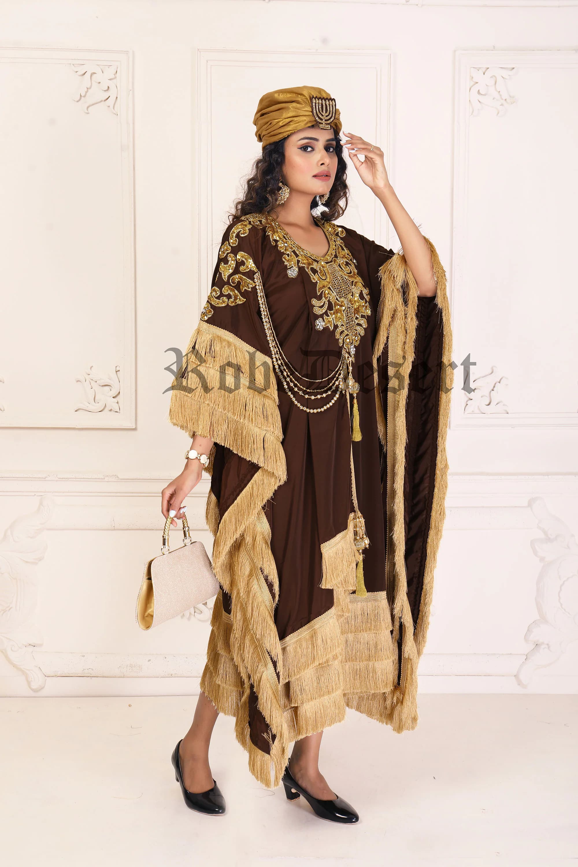 Embroidered Brown Kaftan Dress: Islamic Wedding Gown - image 3