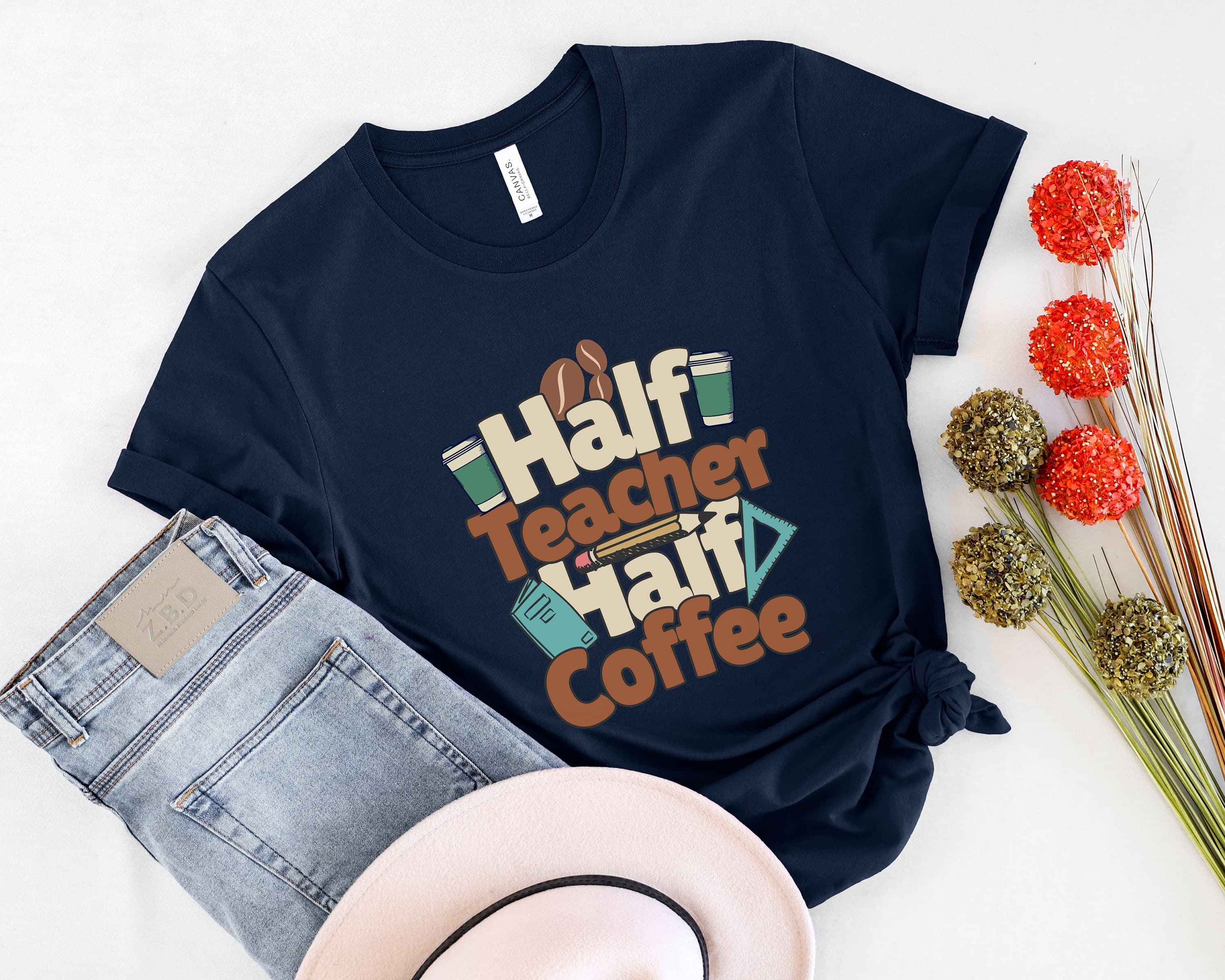half teacher half coffee tshirt funny teacher shirt coffee lover tee teacher gift idea coffee humor teacher appreciation back to school - image 4