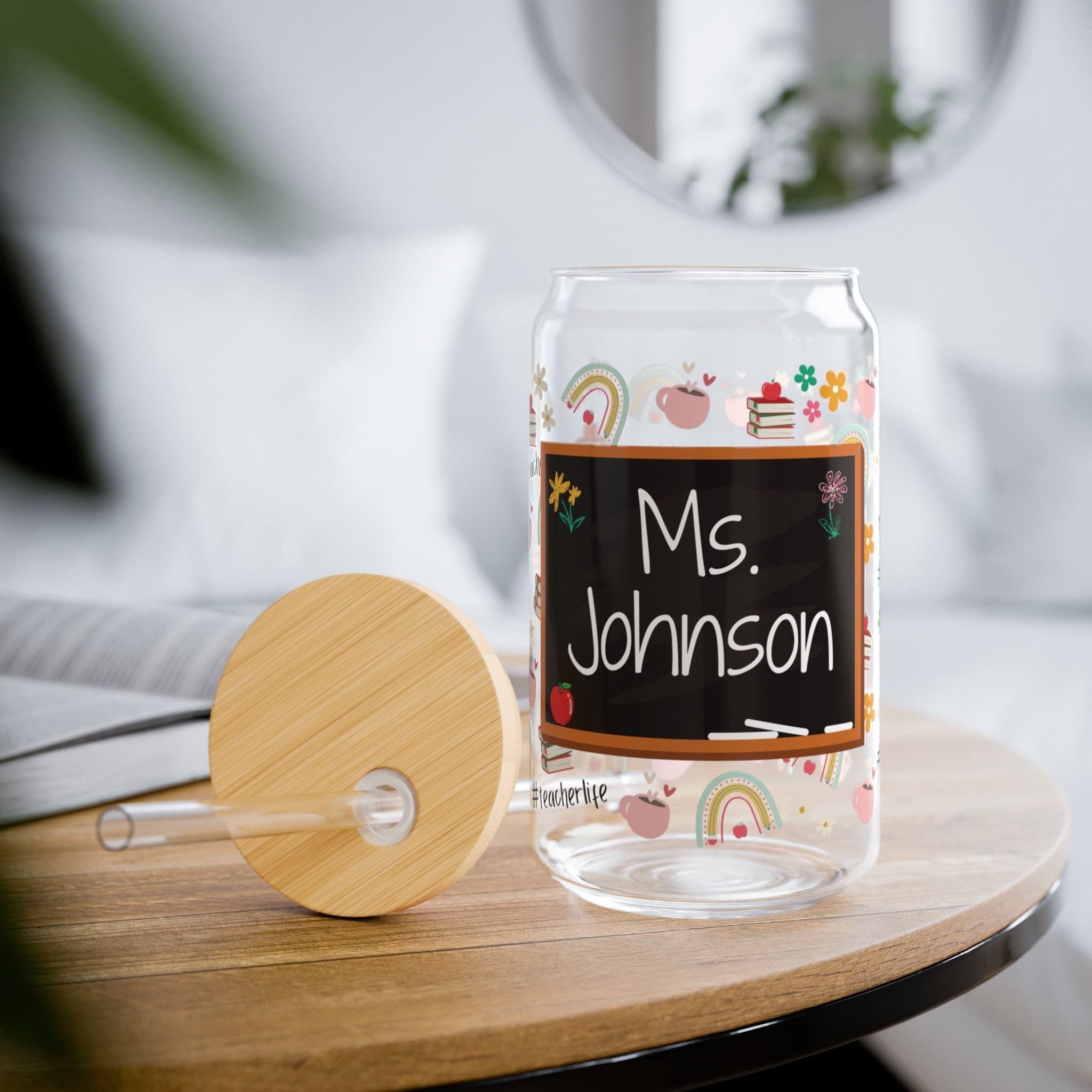 Personalized Teacher Coffee Glass, Chalkboard Design, Teacher Appreciation Gift
