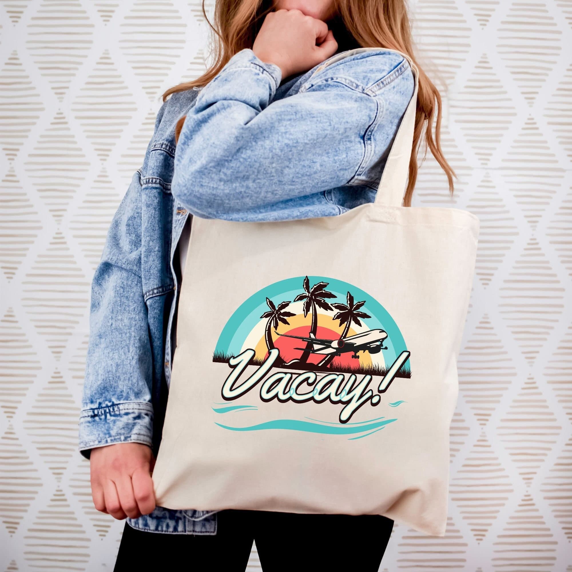 Retro "Vacay!" Canvas Tote Bag: Summer Beach Travel
