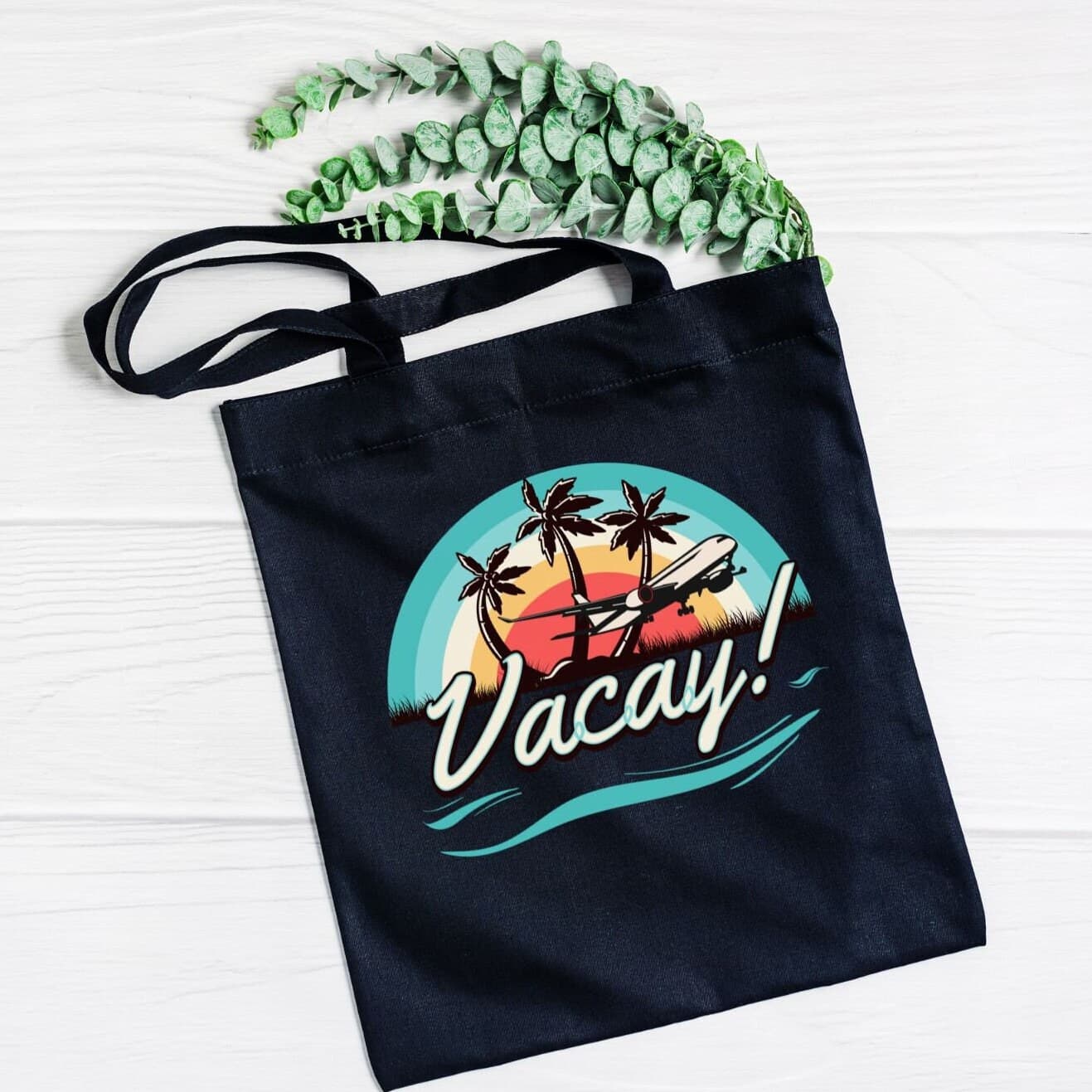 Retro "Vacay!" Canvas Tote Bag: Summer Beach Travel - image 3