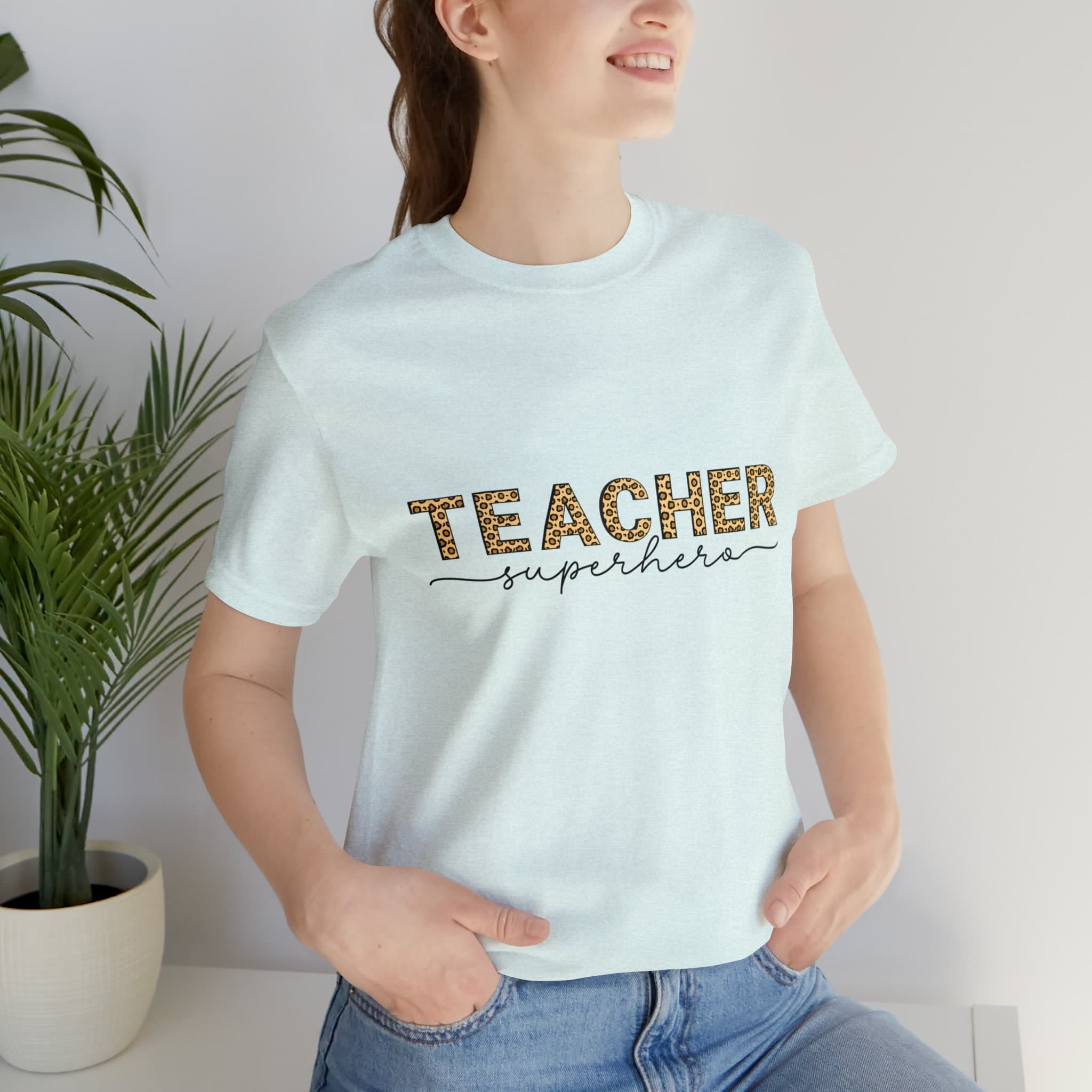 Leopard Print Teacher Superhero T-Shirt - image 3