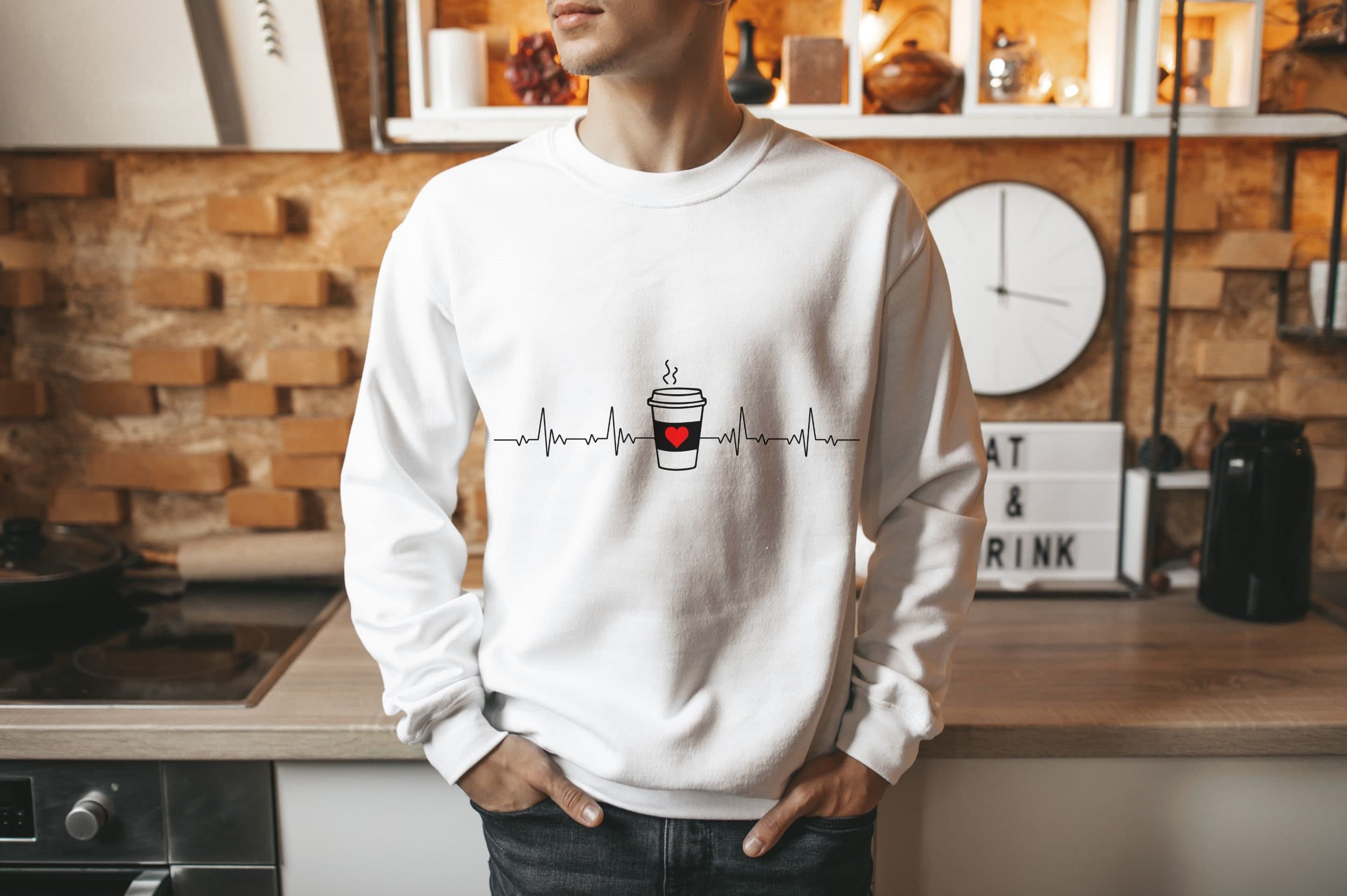 Coffee Heartbeat Mom Life Crewneck Sweatshirt, Caffeine Lover Gift - image 3