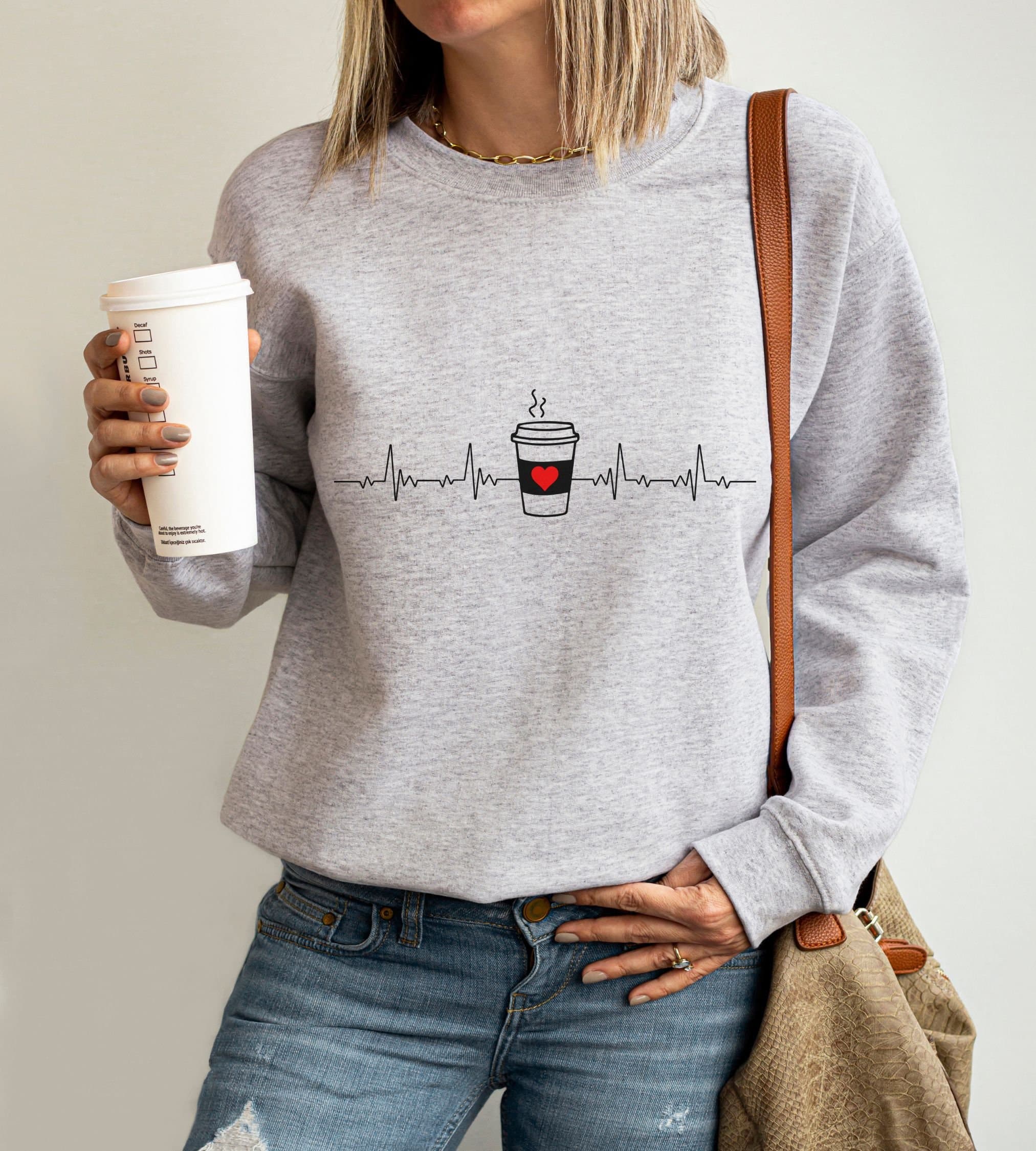 Coffee Heartbeat Mom Life Crewneck Sweatshirt, Caffeine Lover Gift - image 4