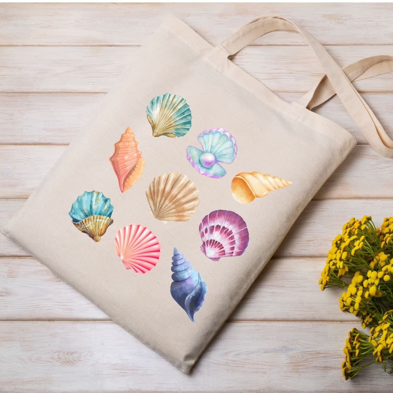 Seashell Canvas Tote Bag: Beach Lover Reusable Shopping Bag - image 4