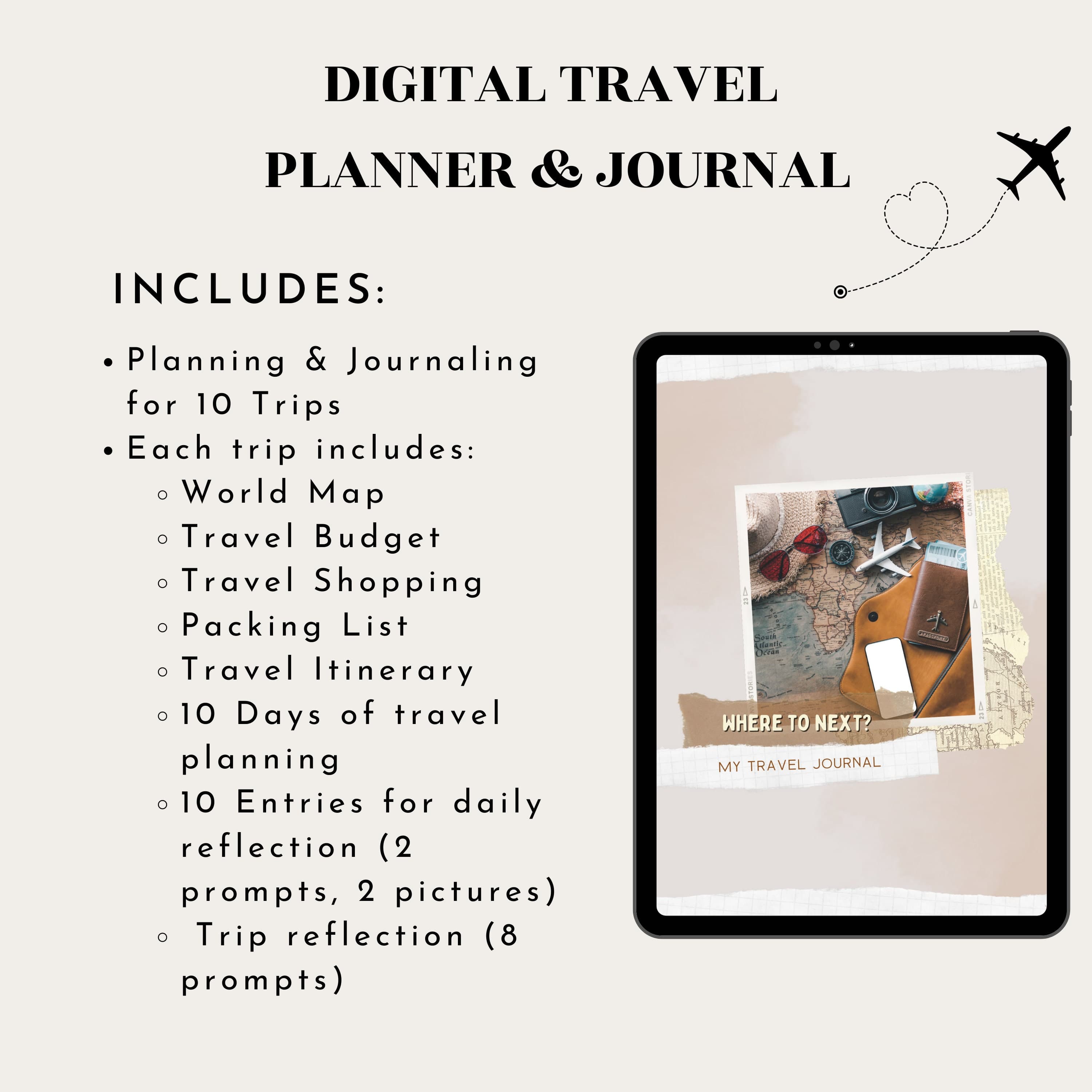 Digital Travel Planner with Prompts, Budget, Itinerary (Digital Download)