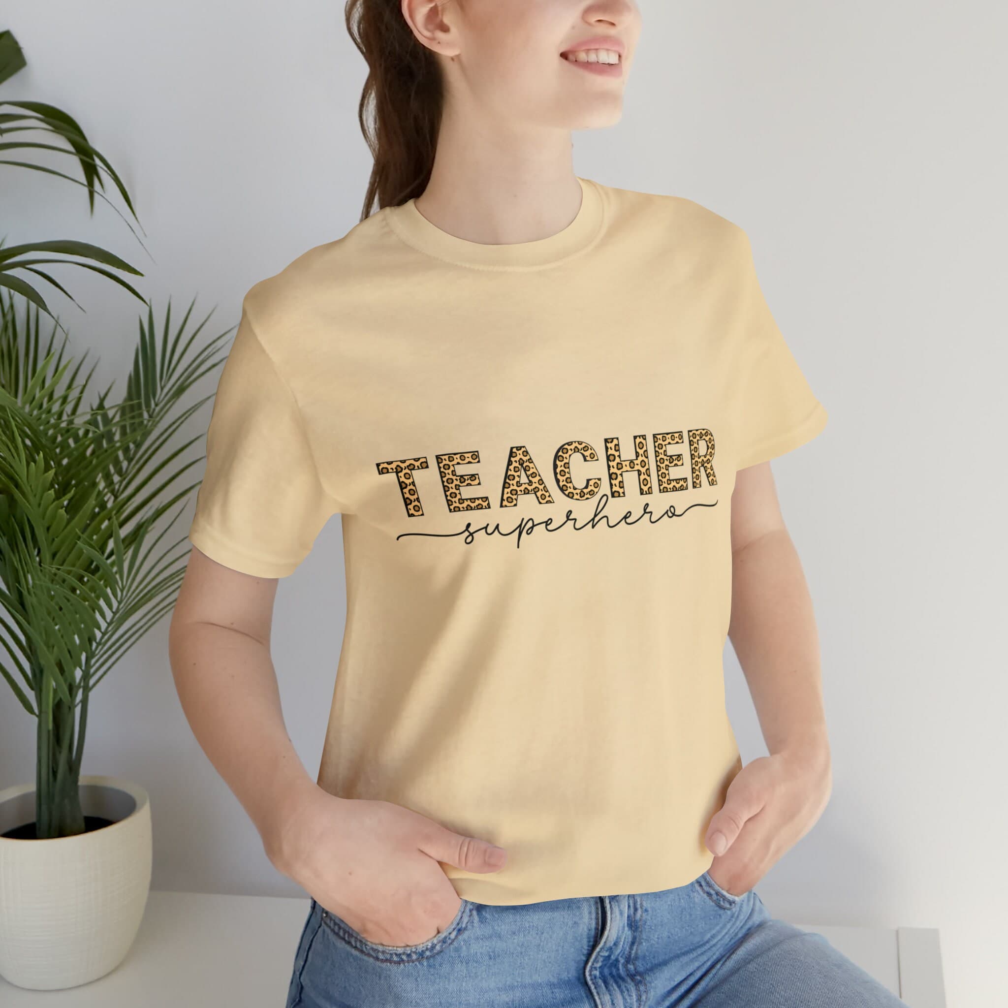 Leopard Print Teacher Superhero T-Shirt - image 5