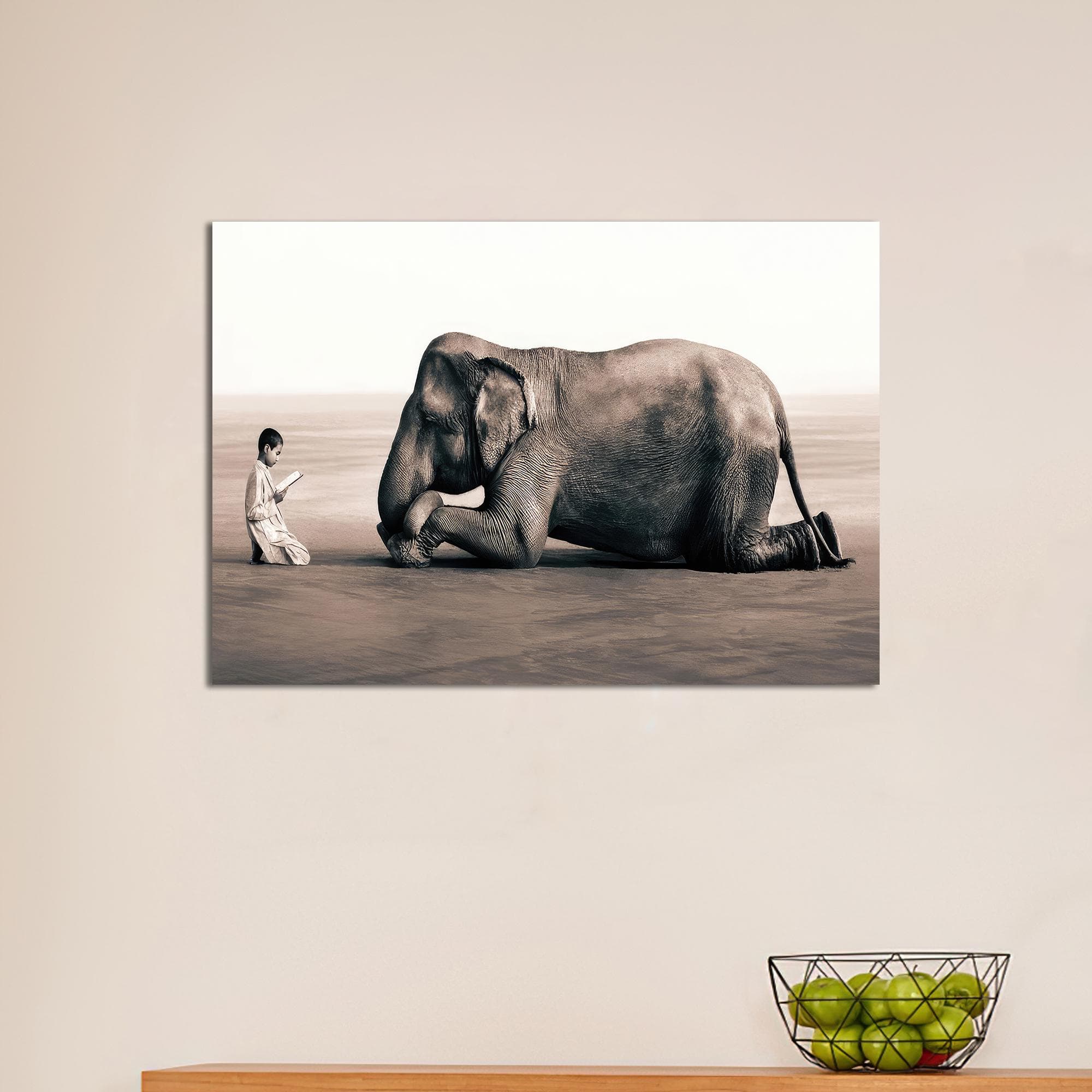 Elephant & Boy Reading Canvas Wall Art: Surreal Modern Decor - image 3