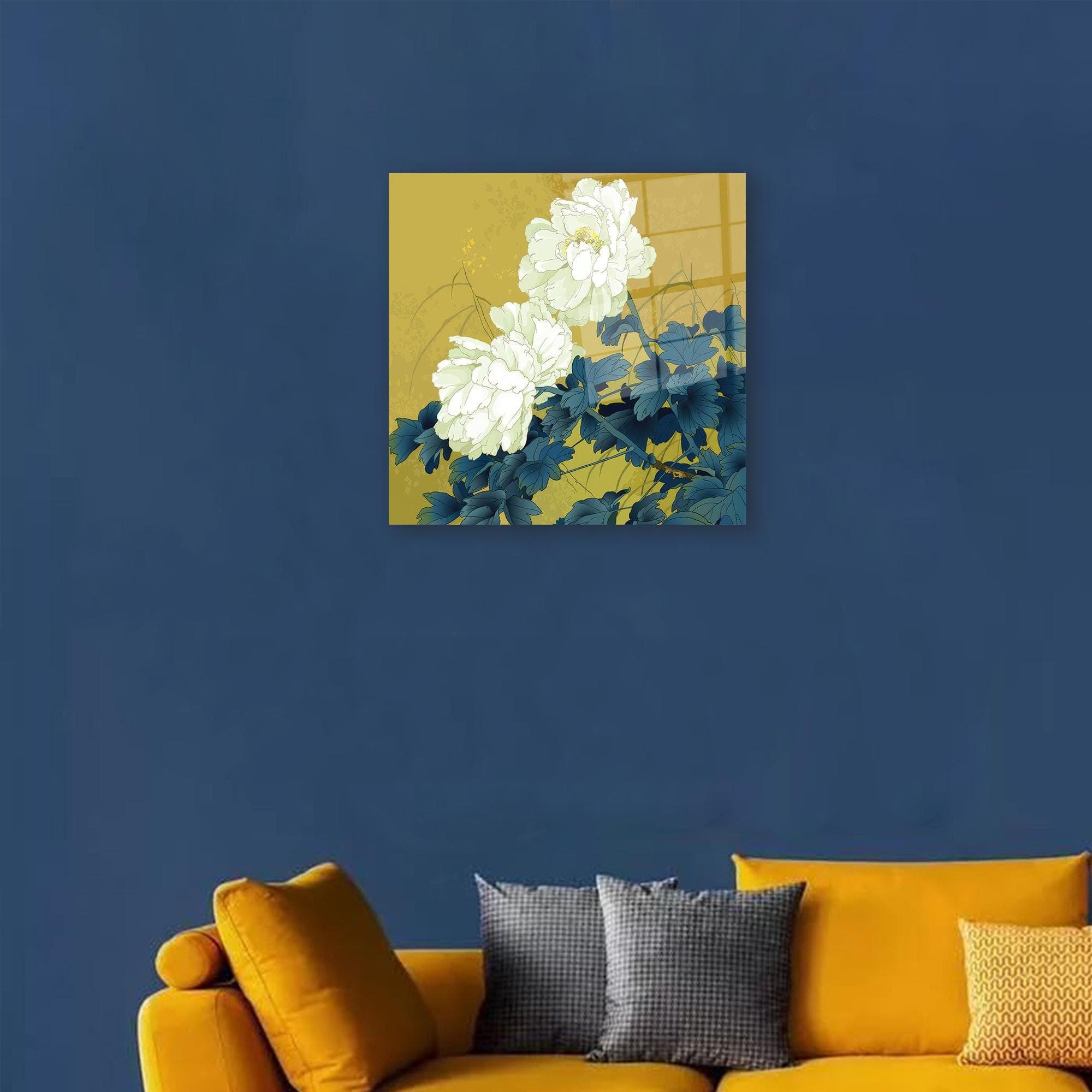 Japanese Floral Canvas Art: Round Tempered Glass Wall Hanging - image 3