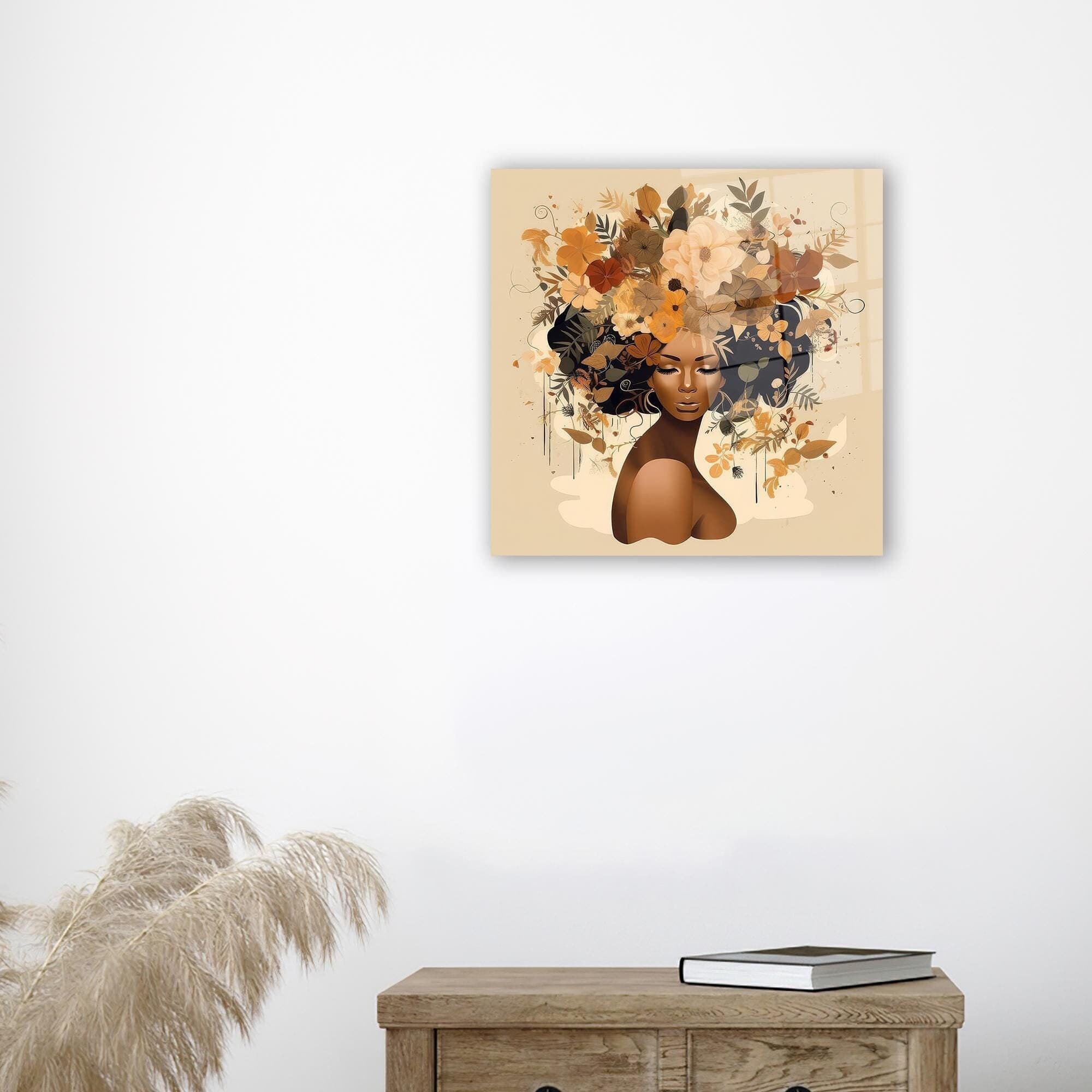 African Woman Flower Head Canvas Art: Modern Wall Decor