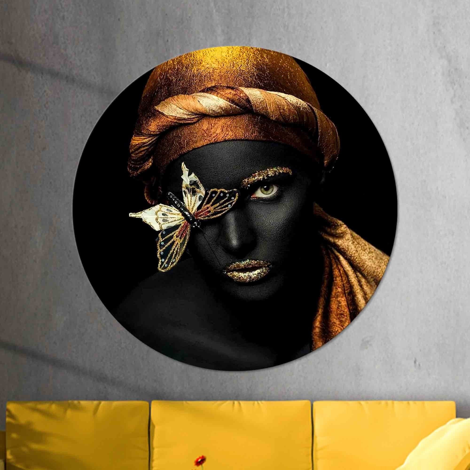 Gold African Woman Canvas Art: Butterfly Ethnic Wall Decor