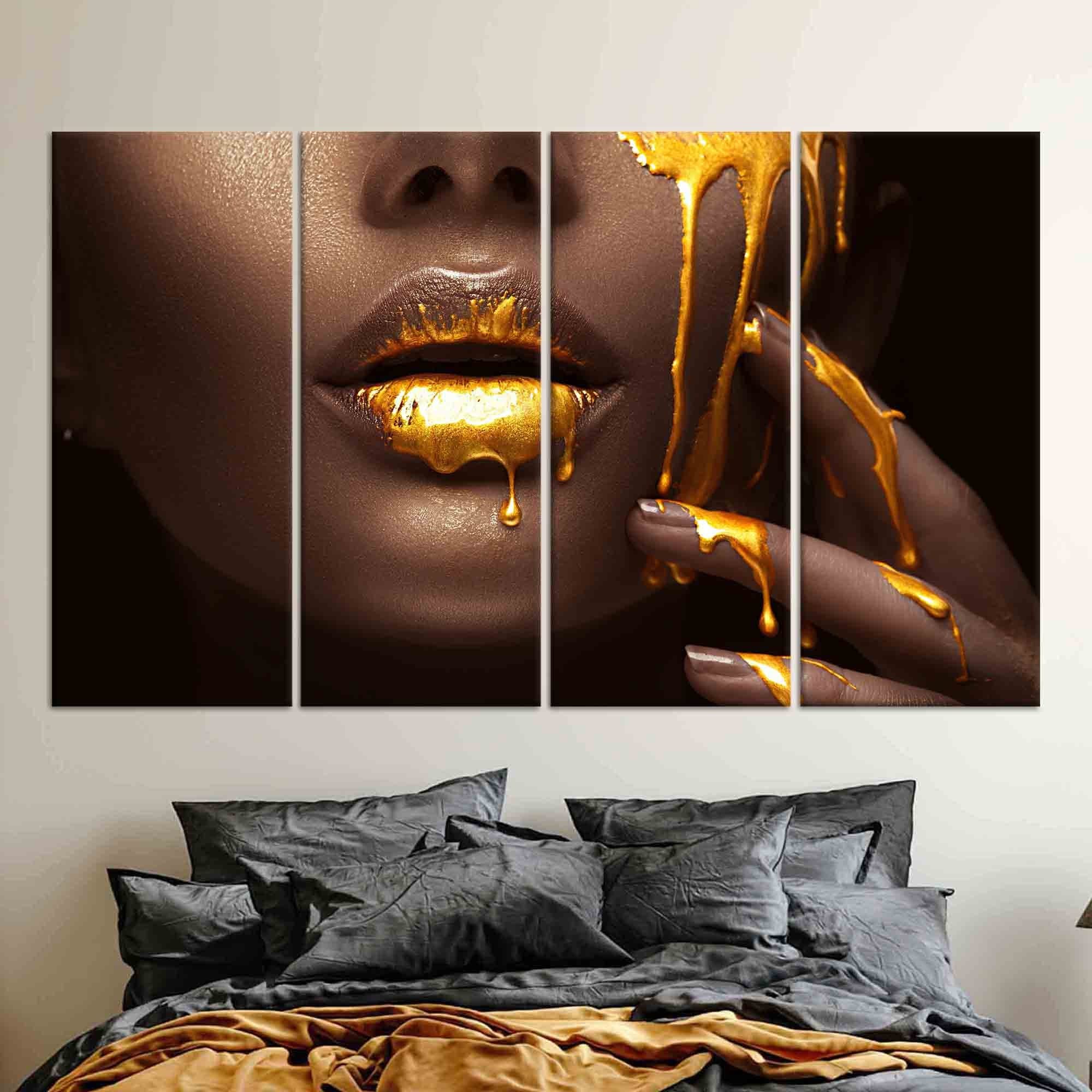African Woman Gold Lips Canvas Art: 3D Wall Decor - image 5