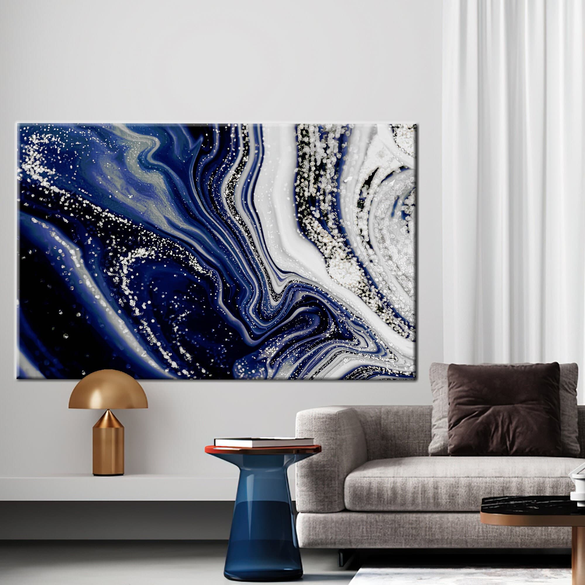 Blue Silver Marble Canvas Art: Abstract Wall Decor - image 3