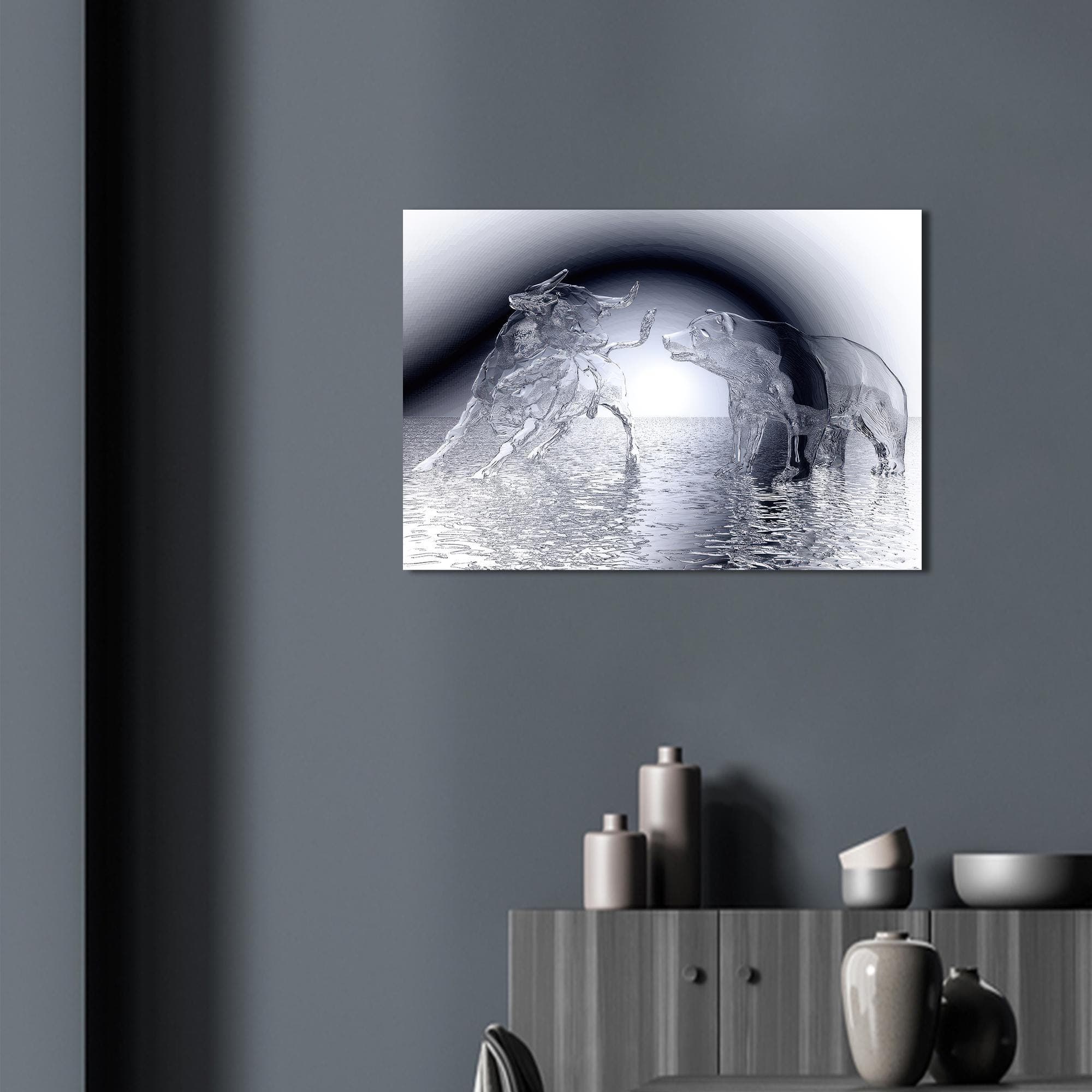 Bull and Bear Glass Wall Art: Modern Abstract Decor - image 3