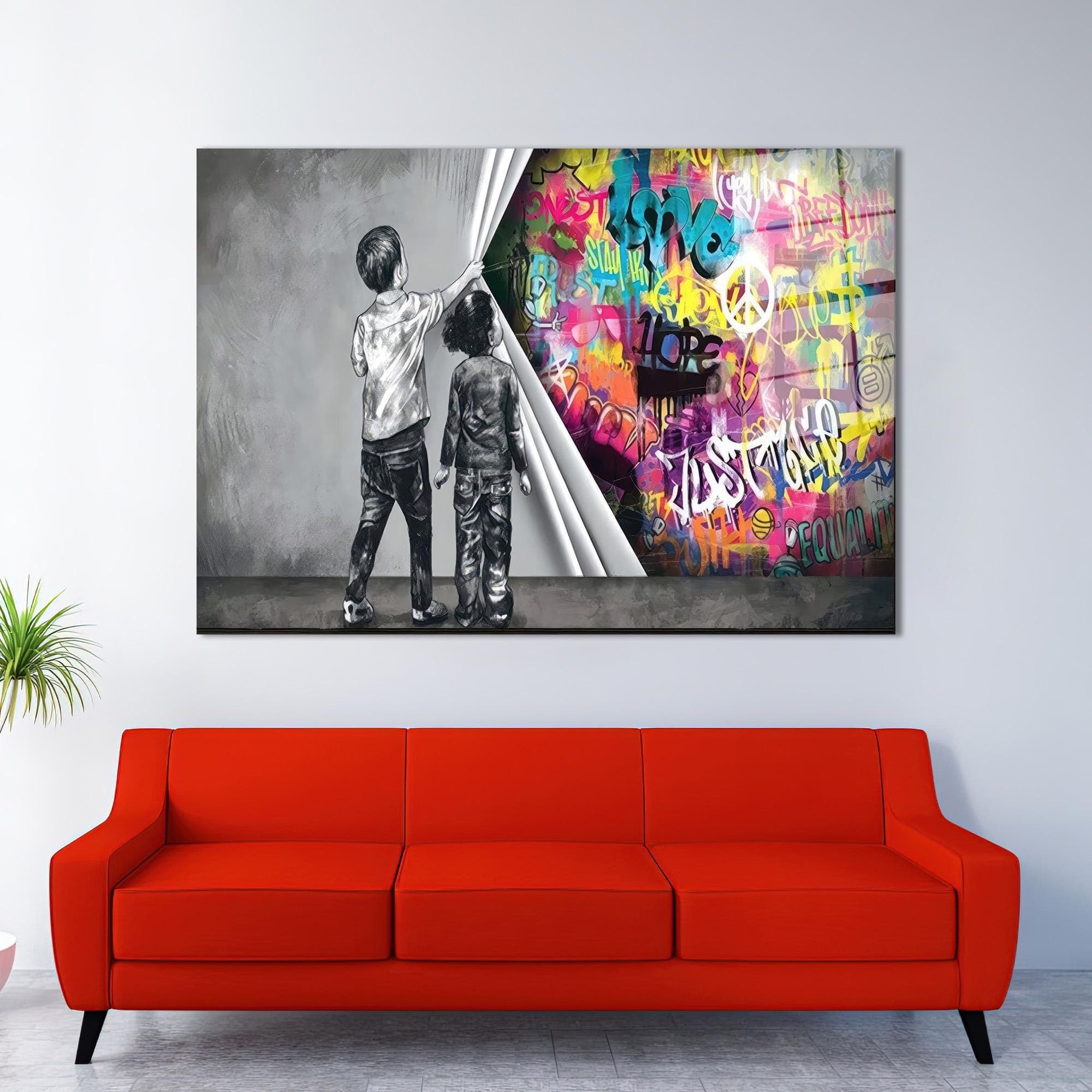 Banksy Graffiti Canvas Art: Behind the Curtain, Man Cave Decor - image 3