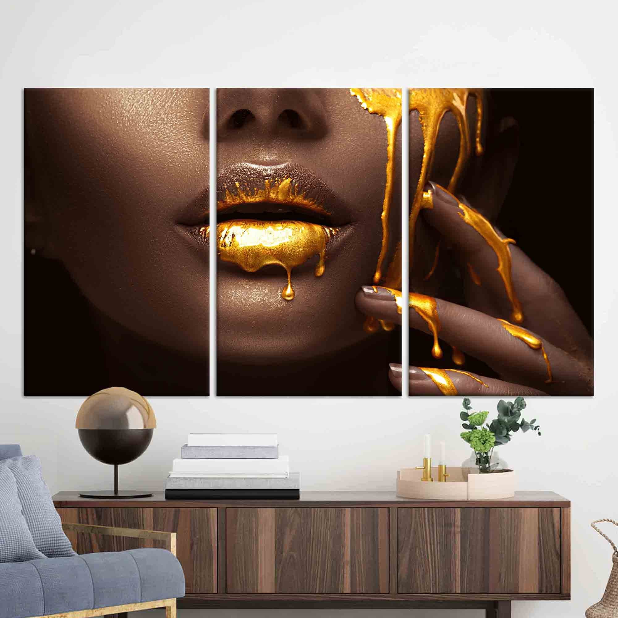 African Woman Gold Lips Canvas Art: 3D Wall Decor - image 4