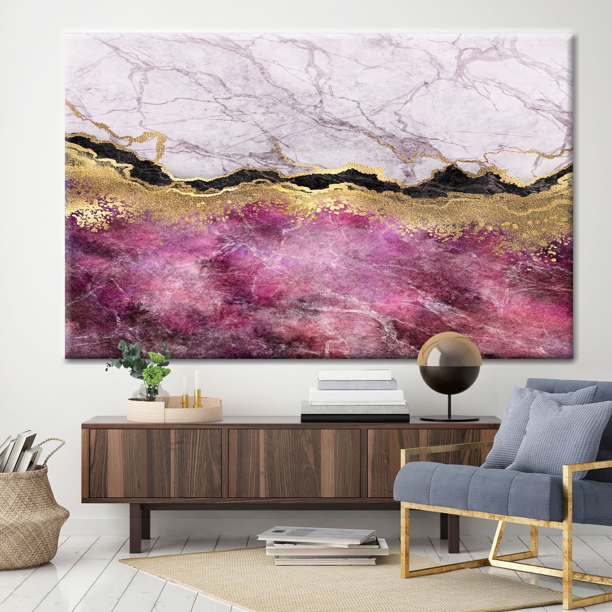 Pink Marble Canvas Print: Gold Accent Wall Art