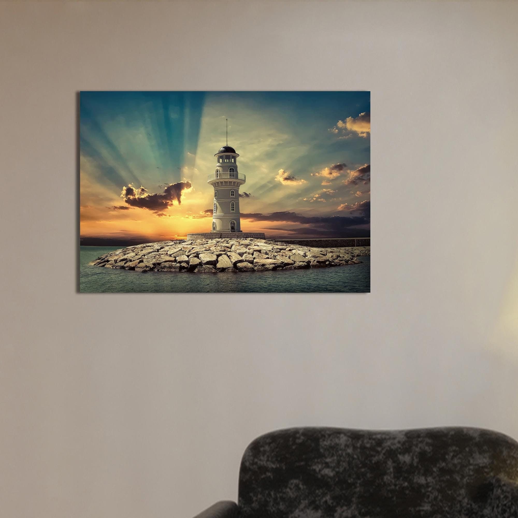 Lighthouse Canvas Wall Art: Coastal Ocean View, Tempered Glass Print