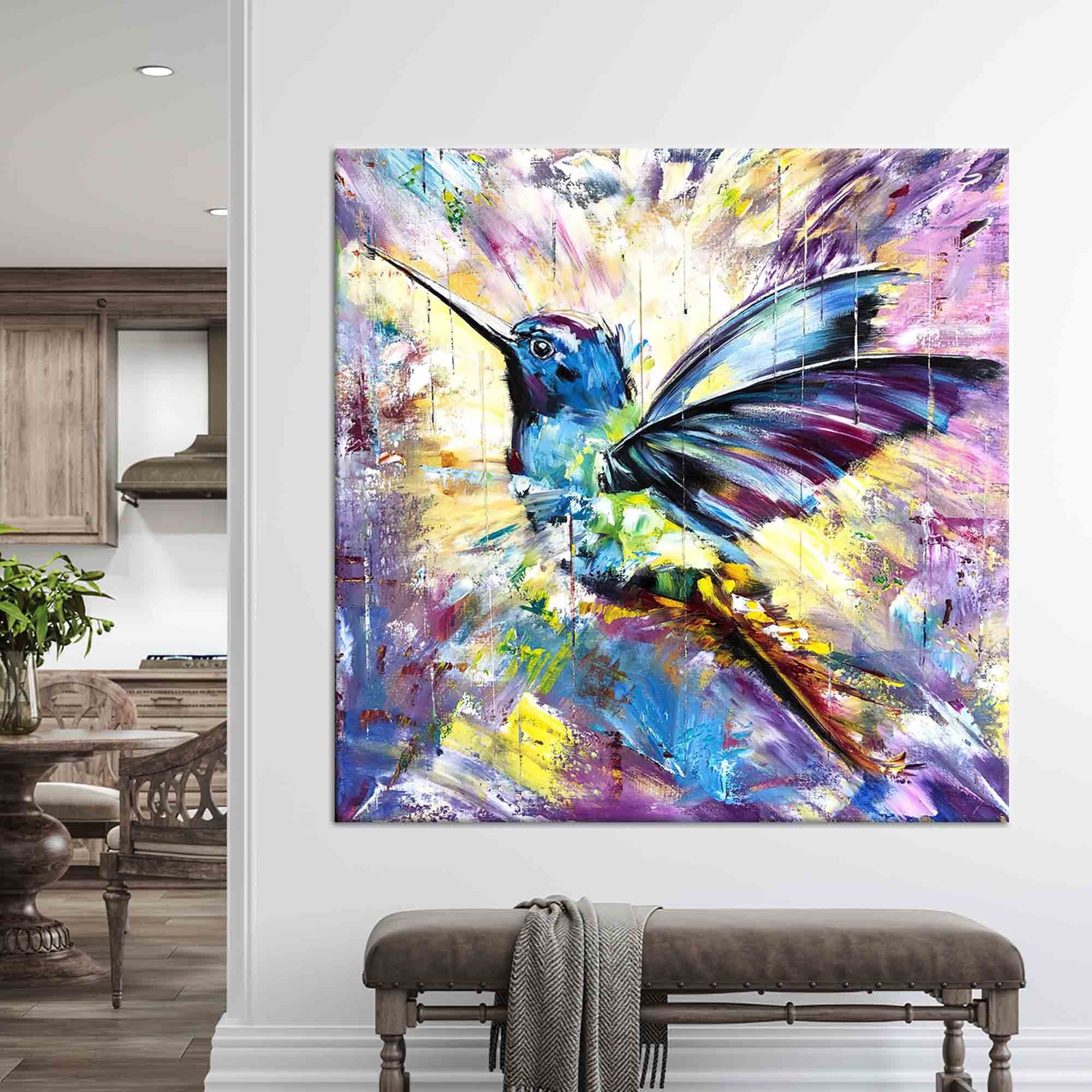 Colorful Hummingbird Painting Print: Abstract Bird Art Canvas - image 3