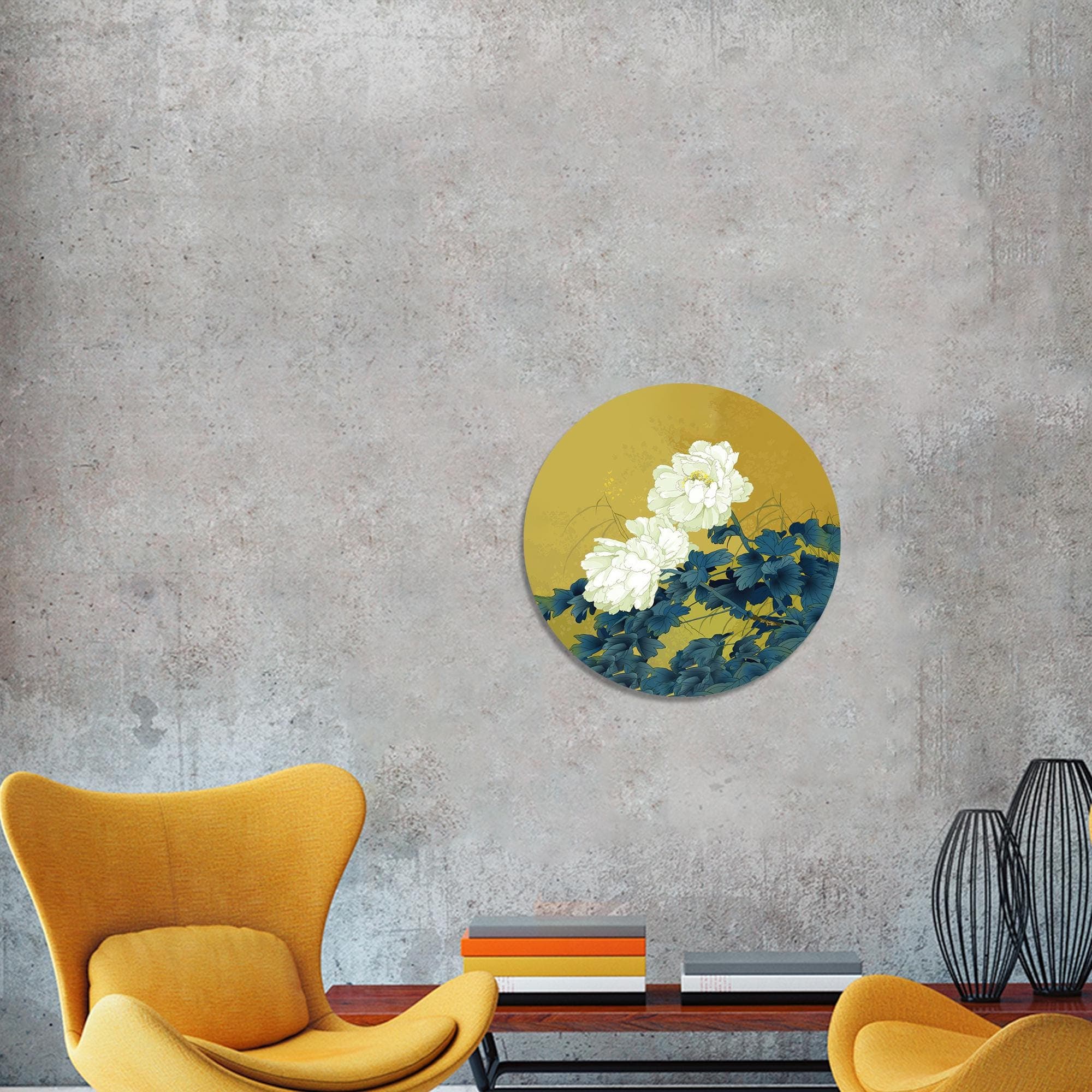 Japanese Floral Canvas Art: Round Tempered Glass Wall Hanging - image 5