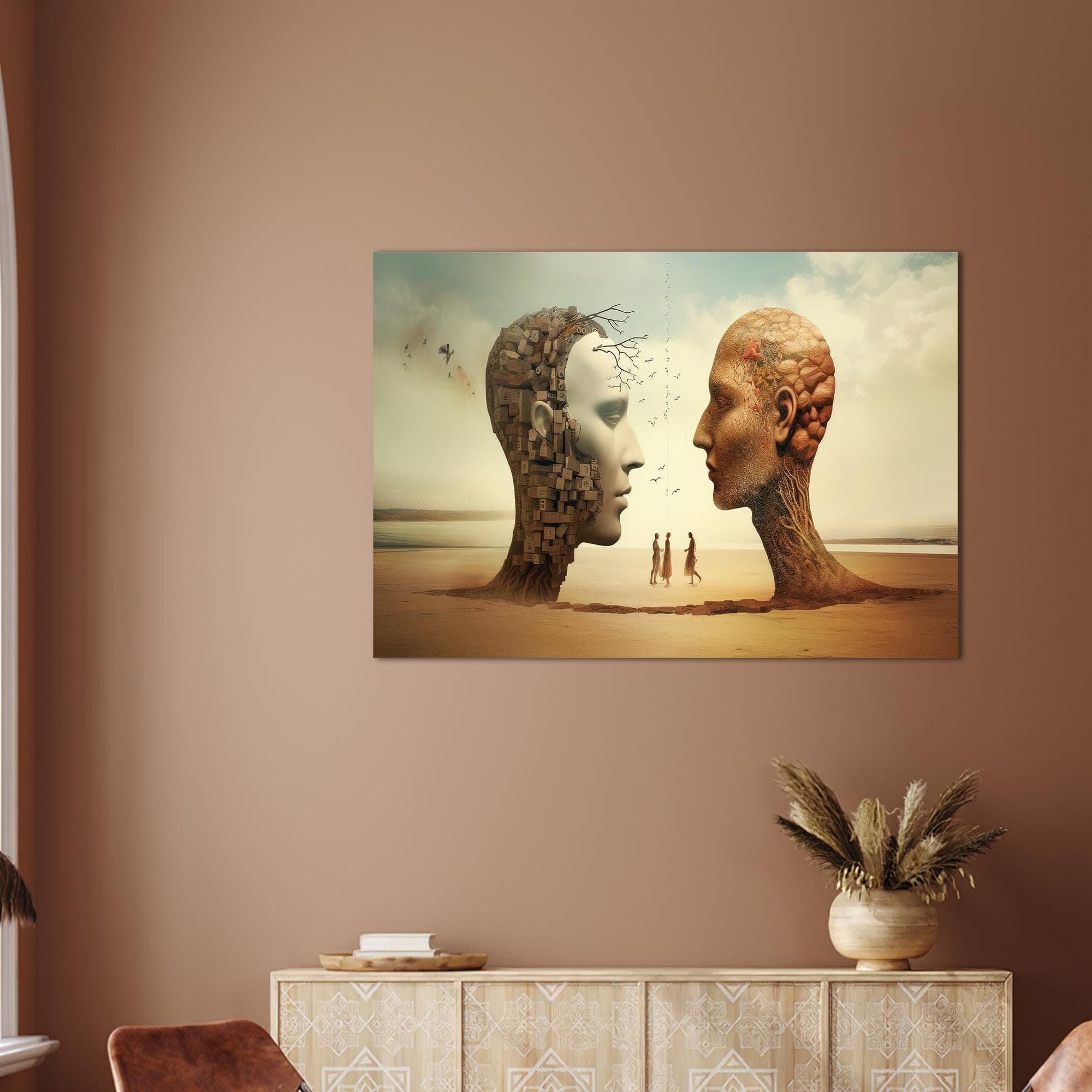 Surreal Heads Canvas Art: Abstract Desert Skull Castles Decor - image 3