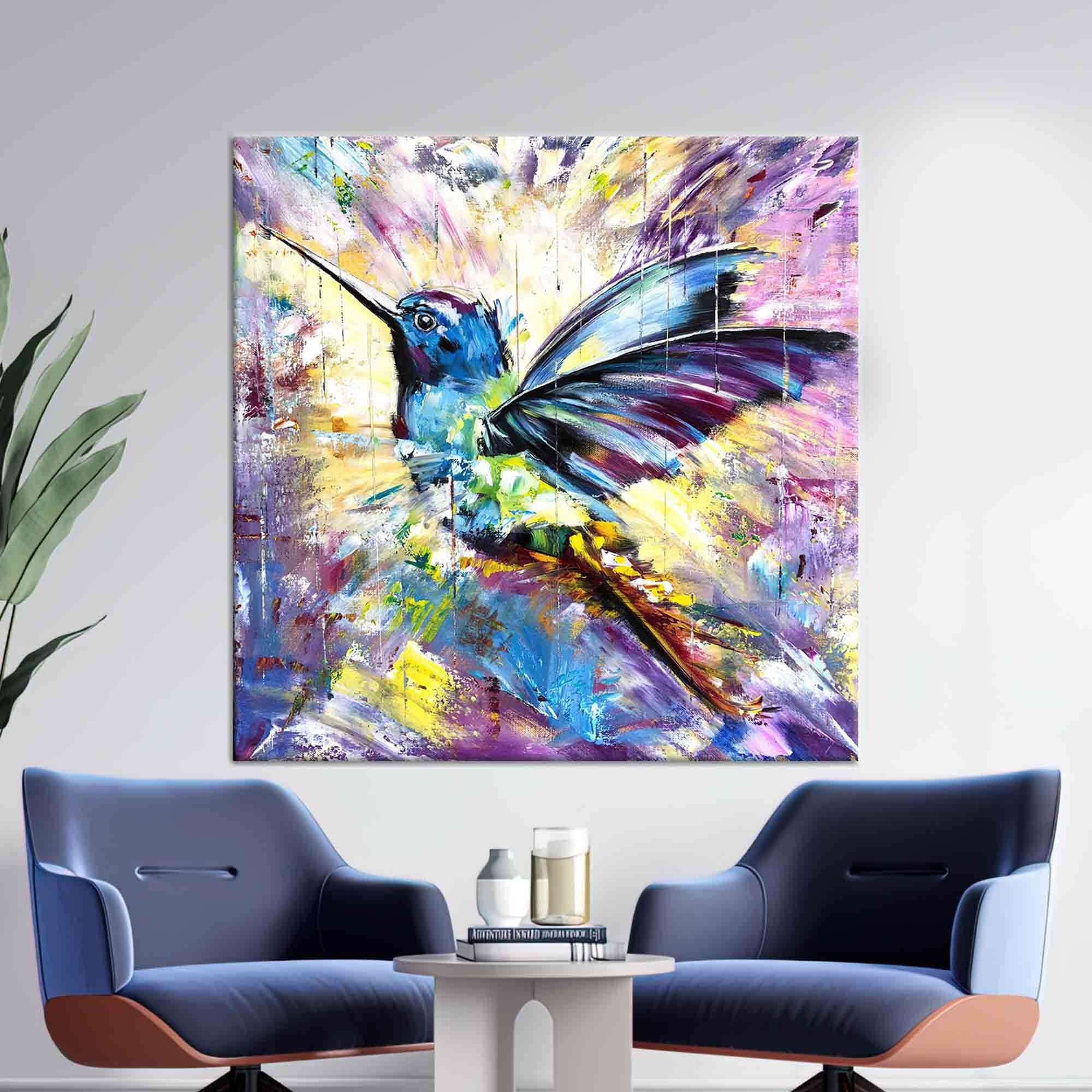 Colorful Hummingbird Painting Print: Abstract Bird Art Canvas - image 4