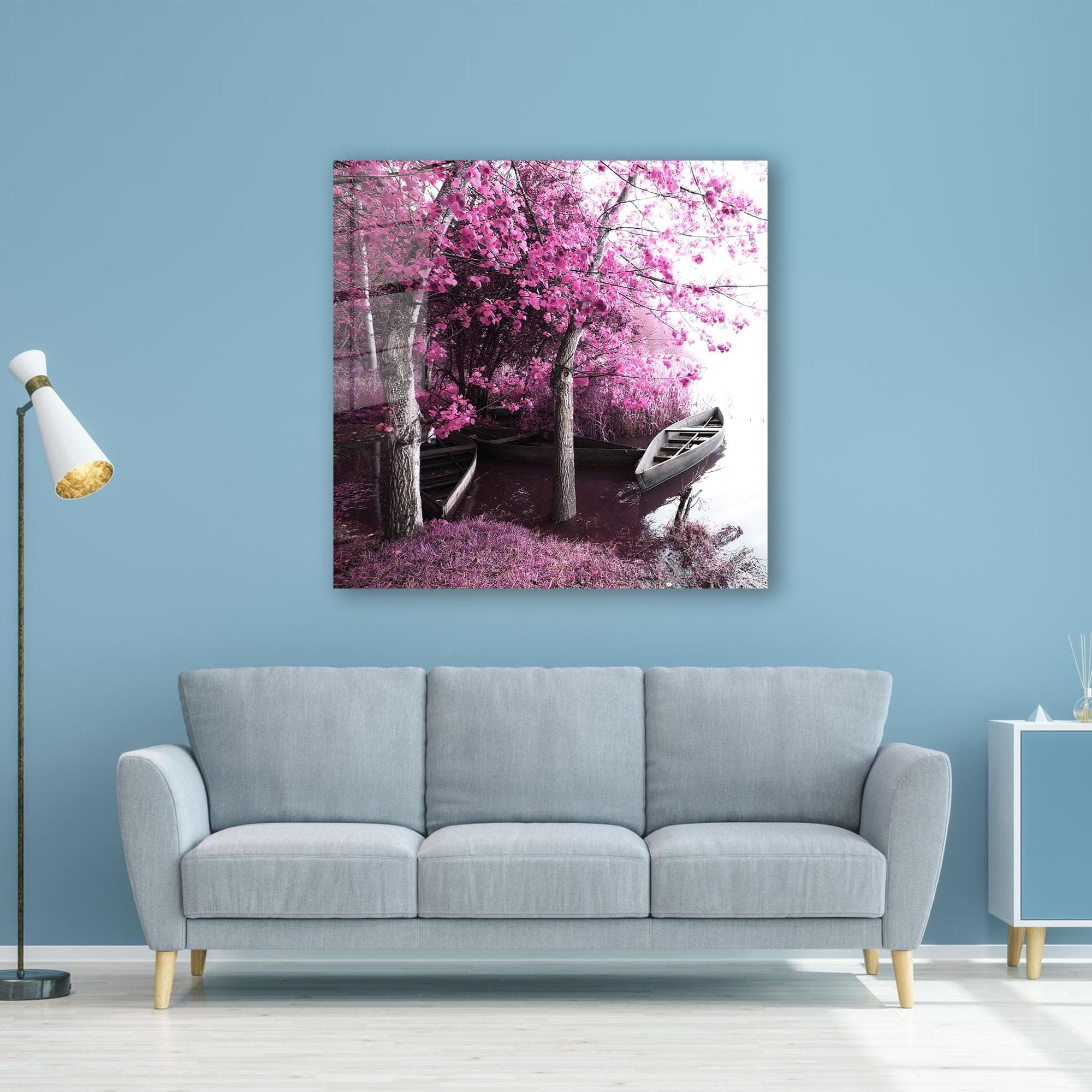 Pink Tree Landscape Glass Art: Portugal Scenery Wall Hanging - image 4