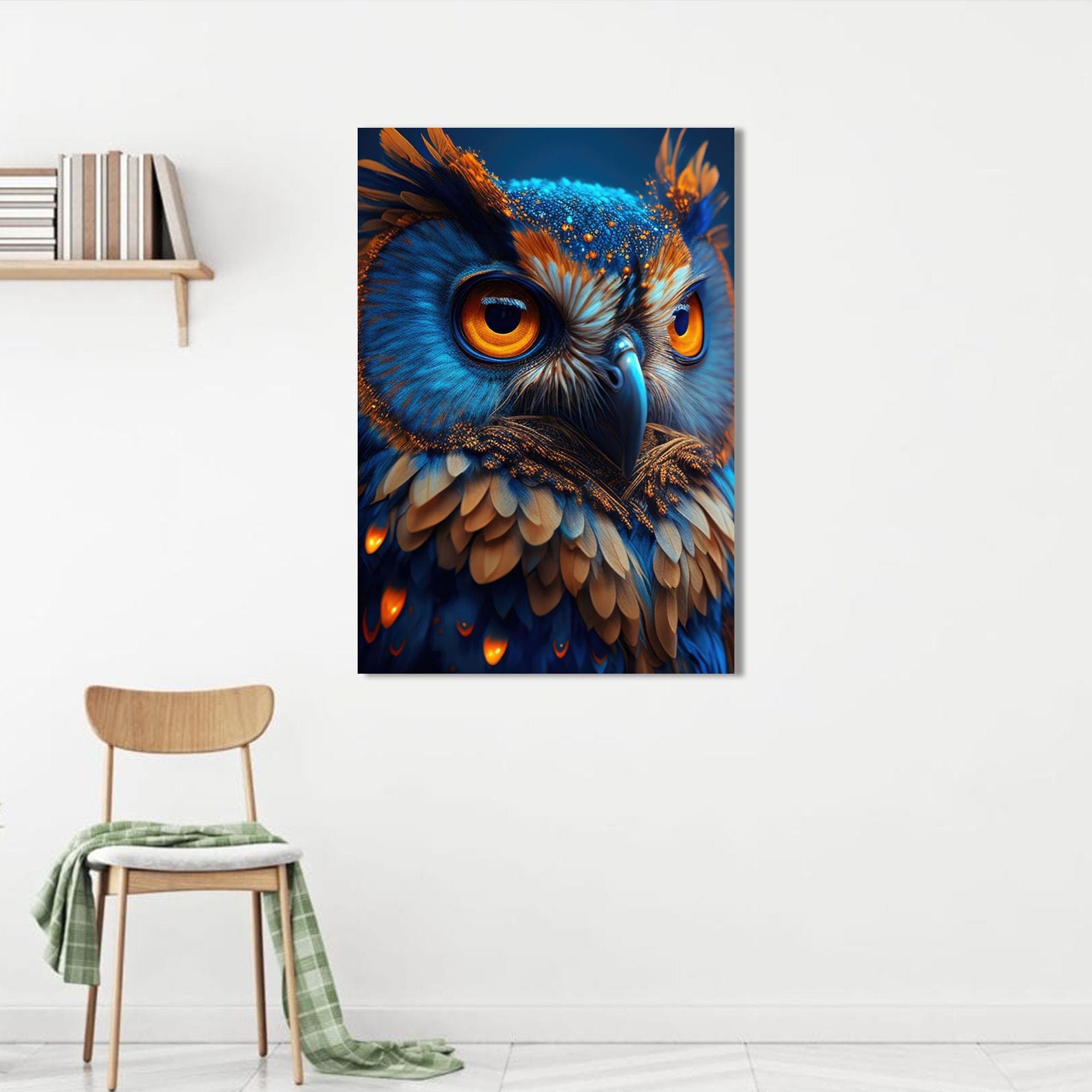 Personalized Gift For Dad, Animal Wall Decor, Owl Art Decor, Blue Wall Decor, Owl Glass Printing, Modern Wall Decor, Owl Wall Art, - image 3