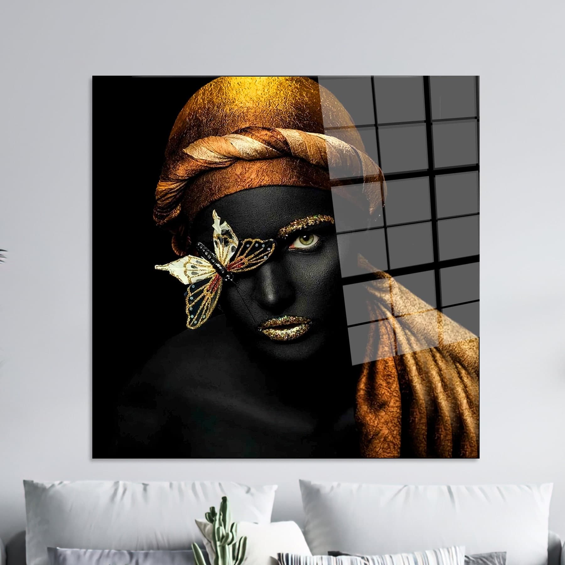 Gold African Woman Canvas Art: Butterfly Ethnic Wall Decor - image 4