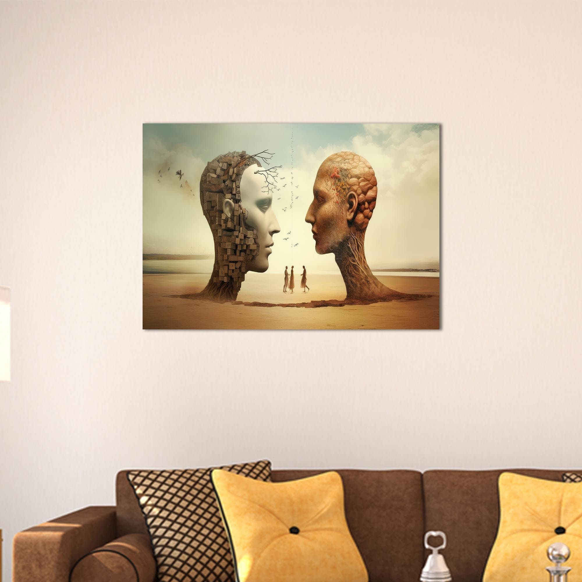 Surreal Heads Canvas Art: Abstract Desert Skull Castles Decor