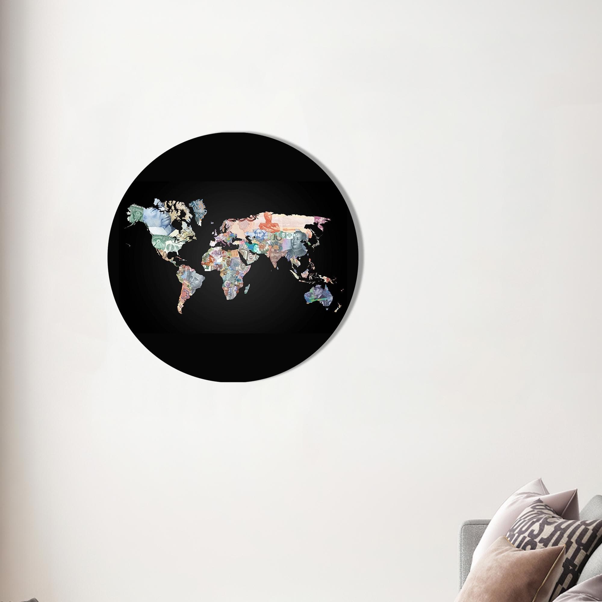 Office Glass Wall Art, Map Wall Decoration, Money World Map Glass Decor, Large Wall Art, Black Glass Wall Art, Personalized Wedding Gift, - image 4