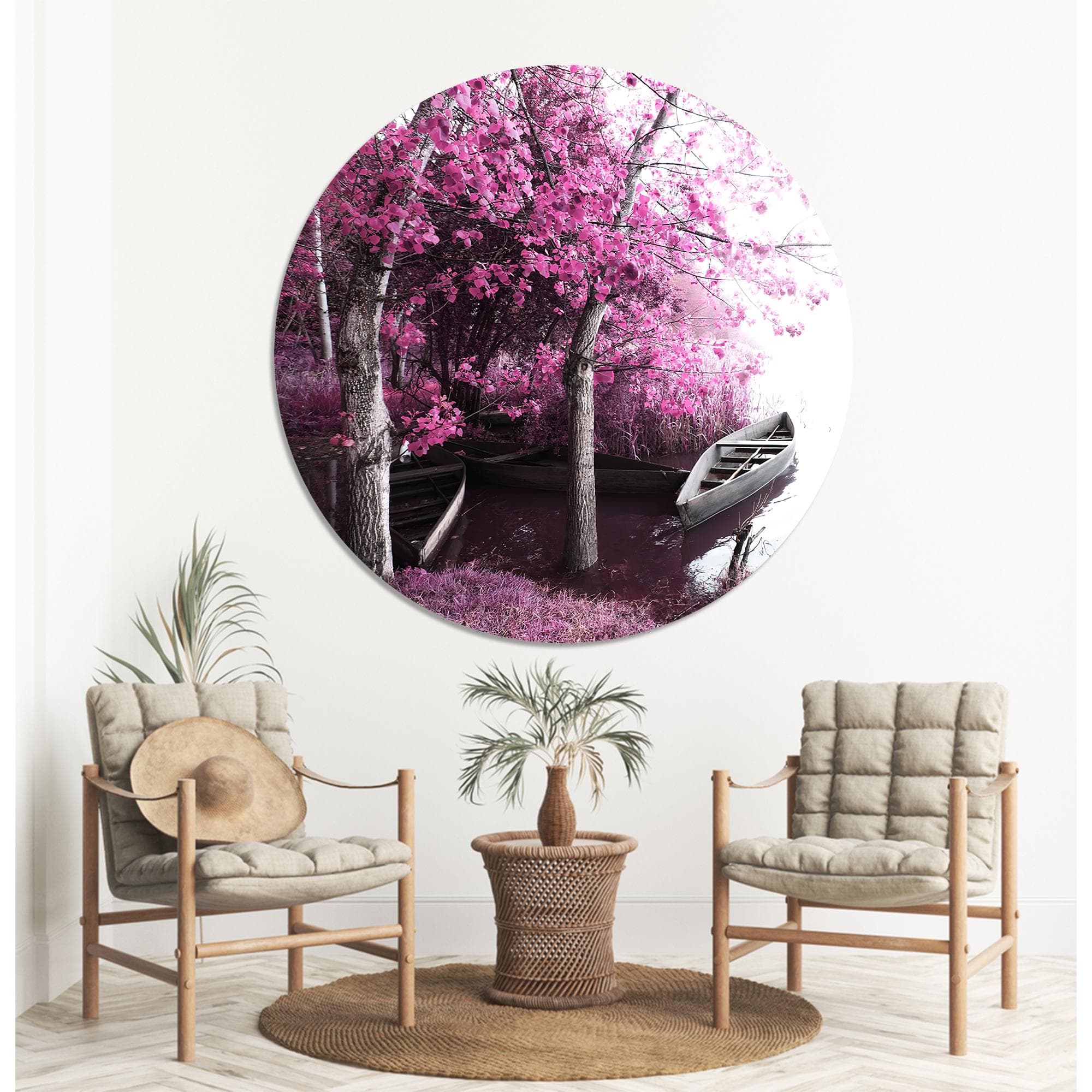 Pink Tree Landscape Glass Art: Portugal Scenery Wall Hanging - image 5