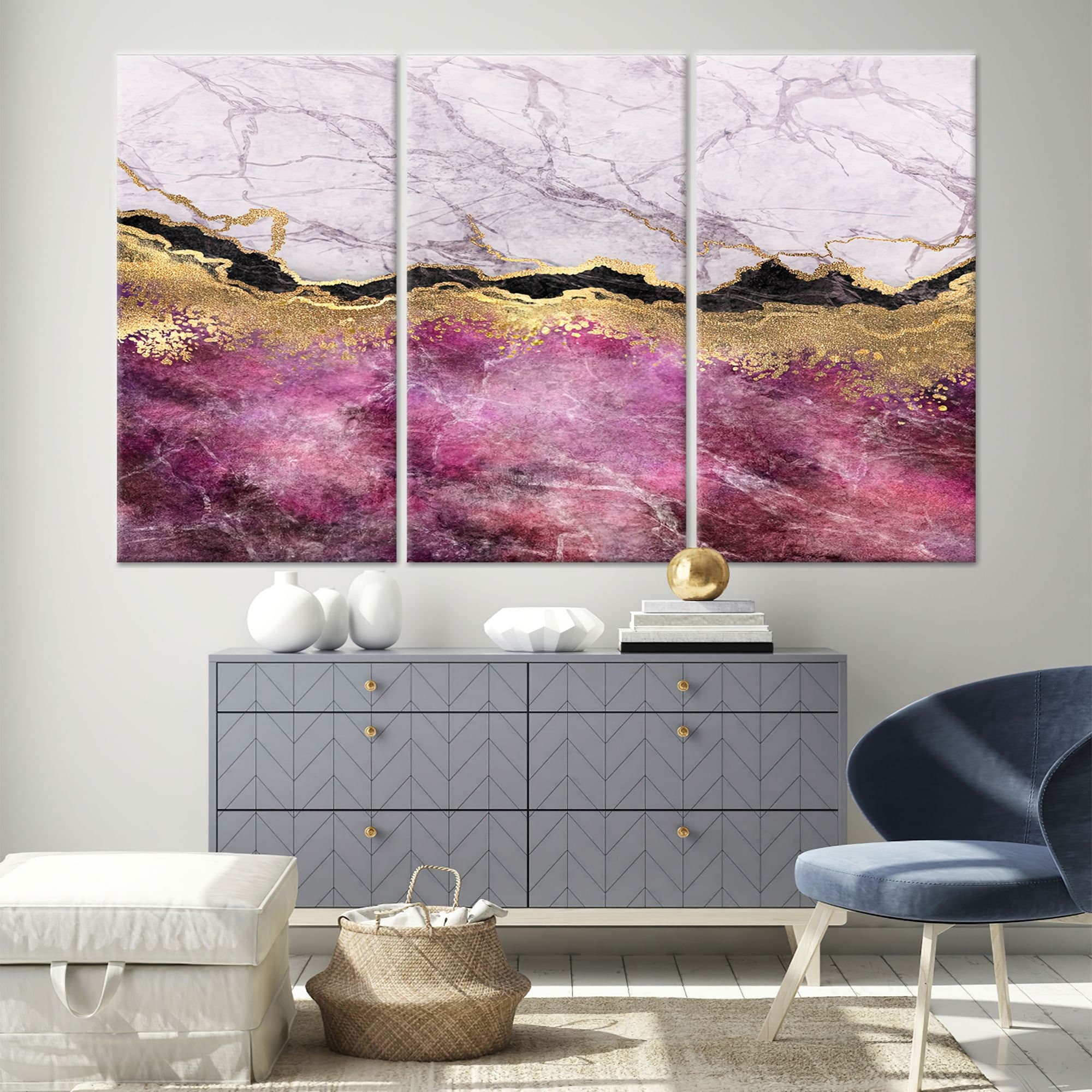 Pink Marble Canvas Print: Gold Accent Wall Art - image 3