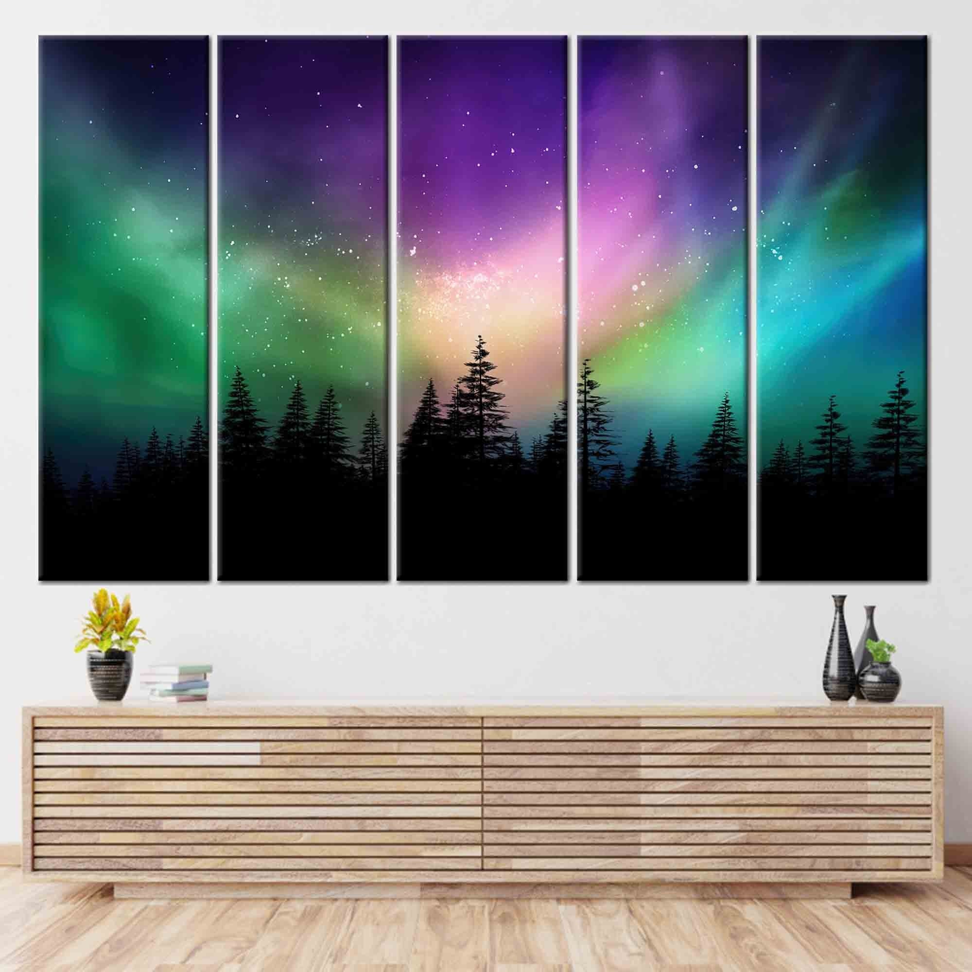 Aurora Borealis Canvas Print: Northern Lights Over Forest, Nature Wall Art - image 5