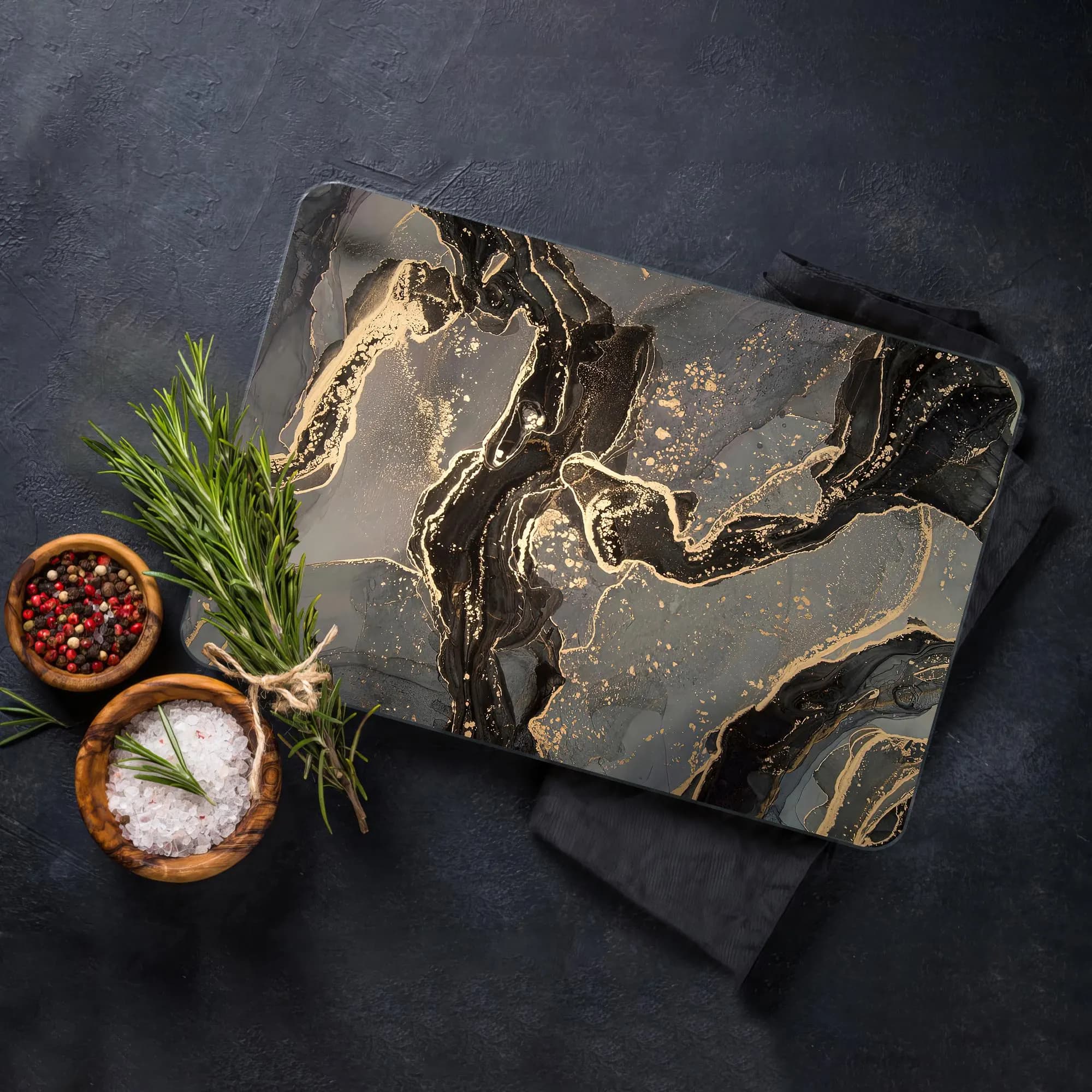 Black Gold Marble Print Tempered Glass Cutting Board