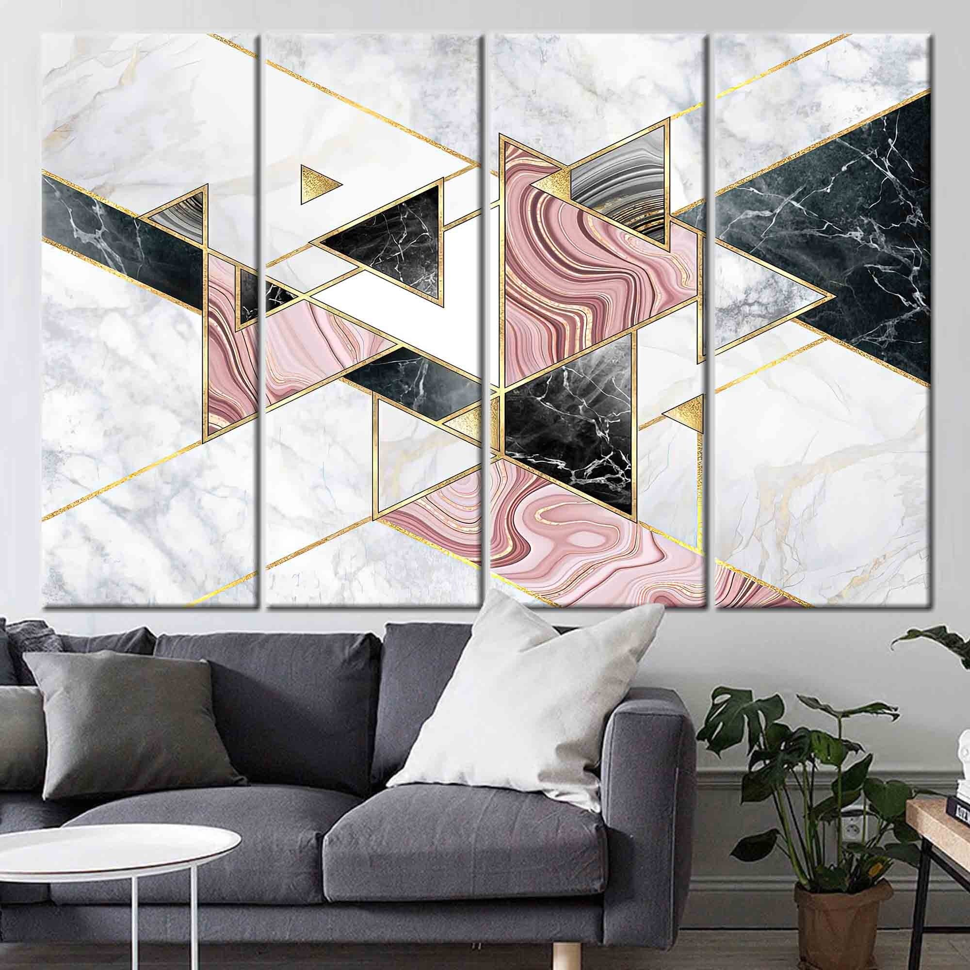 Modern Marble Canvas Art: Pink, Gold Geometric Wall Decor - image 4
