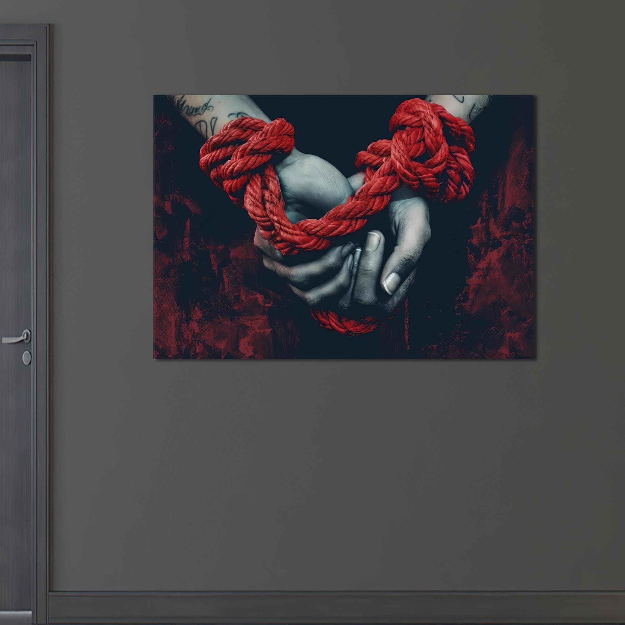 Red Rope Hands Canvas Art: Modern Love Decor - image 3