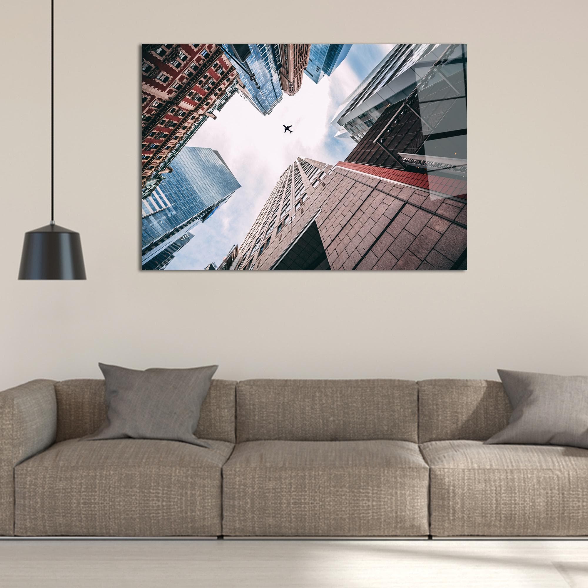 Cityscape Canvas Print: Airplane in Sky, Modern Wall Art - image 3