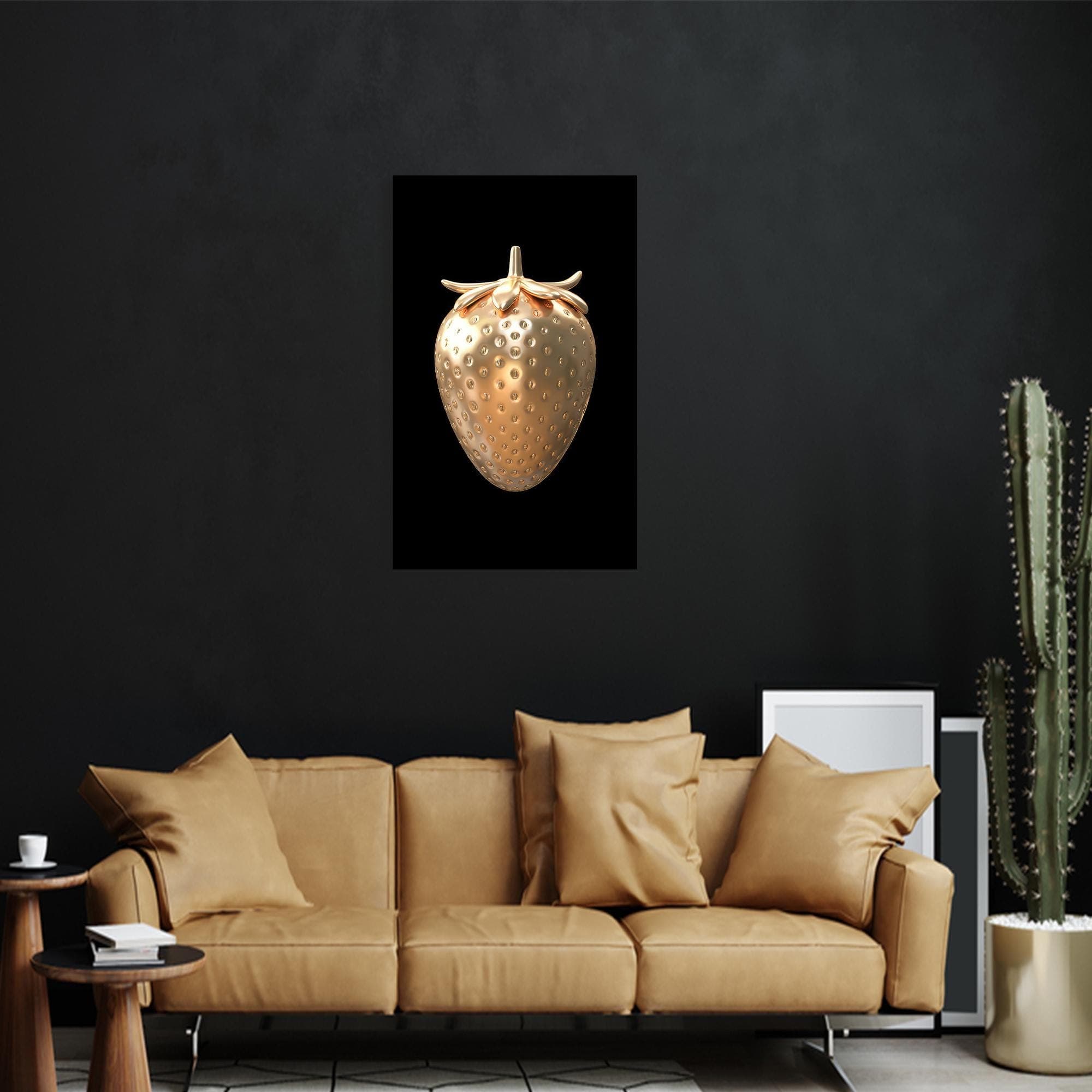 Gold Strawberry Tempered Glass Wall Art: Modern Kitchen Decor - image 3