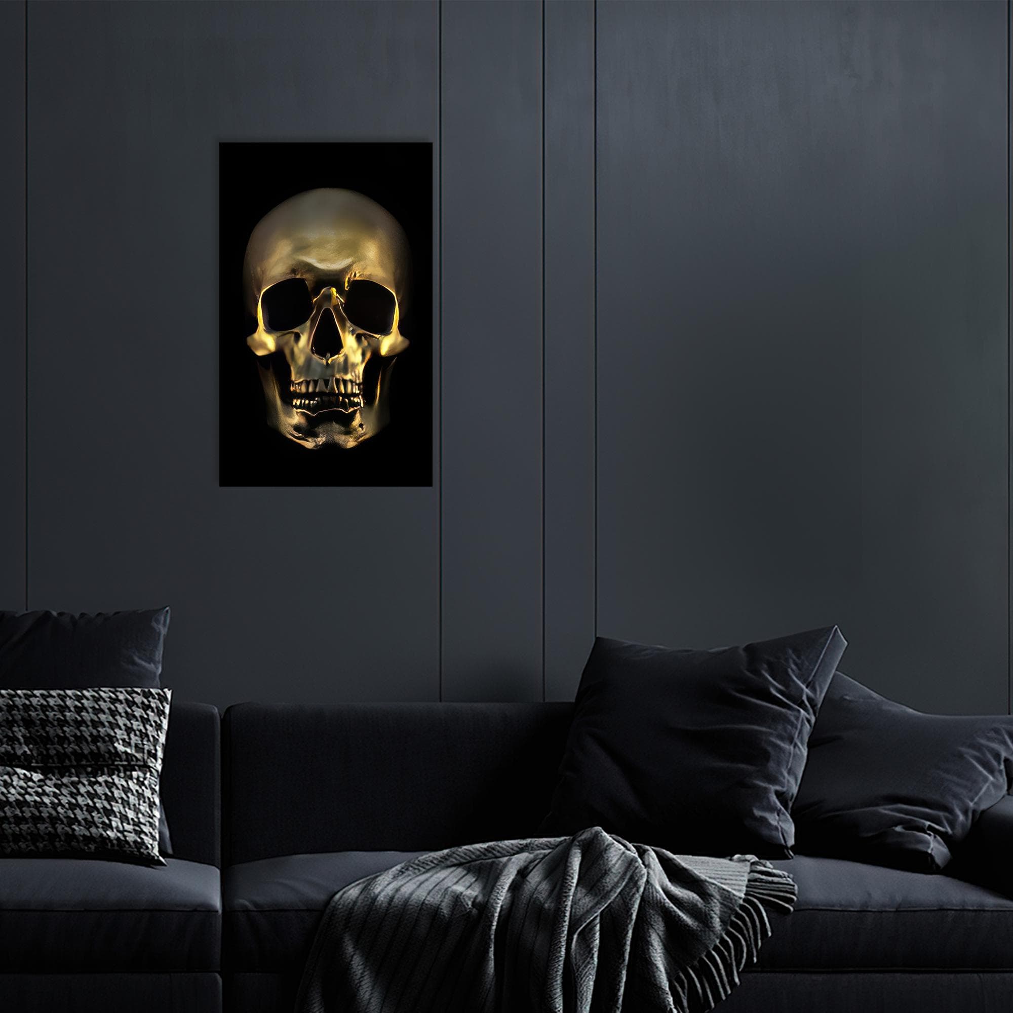 Golden Skull Tempered Glass Wall Art: Modern Boho Decor