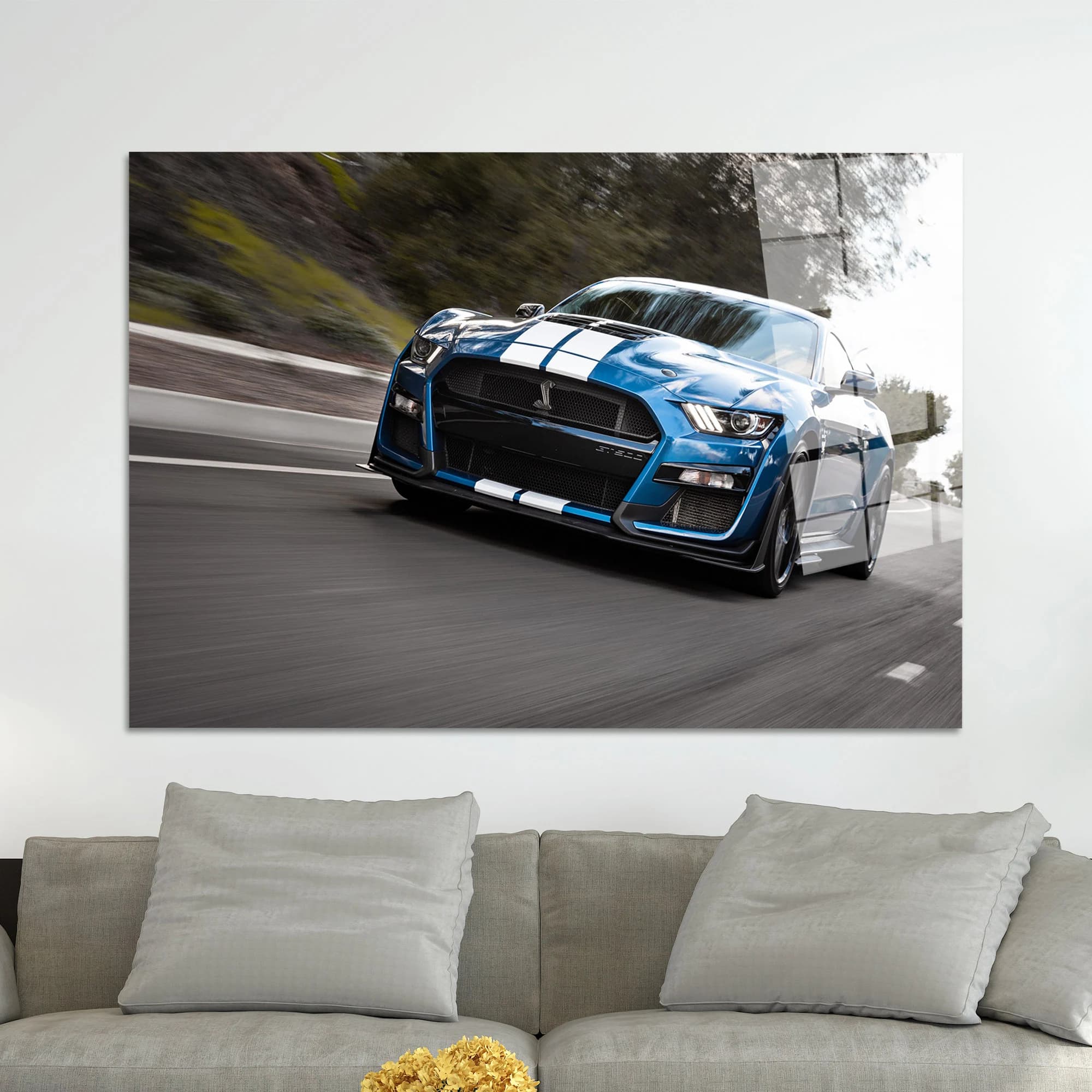 Blue Mustang Tempered Glass Wall Art: Car Lover Gift - image 4